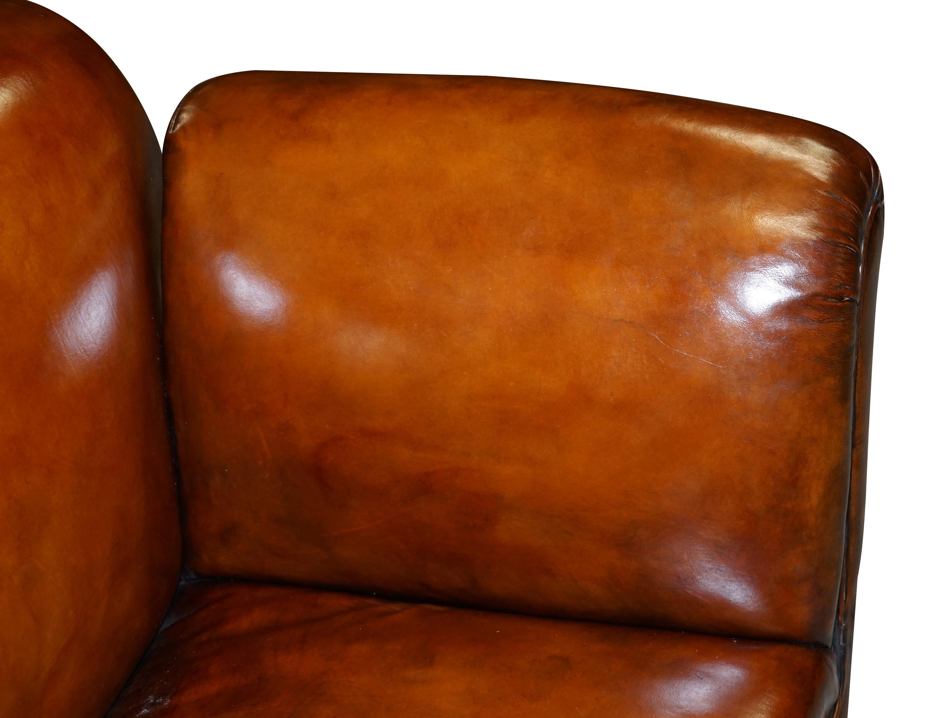 Fully Restored Whisky Brown Leather Drop Arm Chaise Lounge Sofa Horse Hair Fill For Sale 1