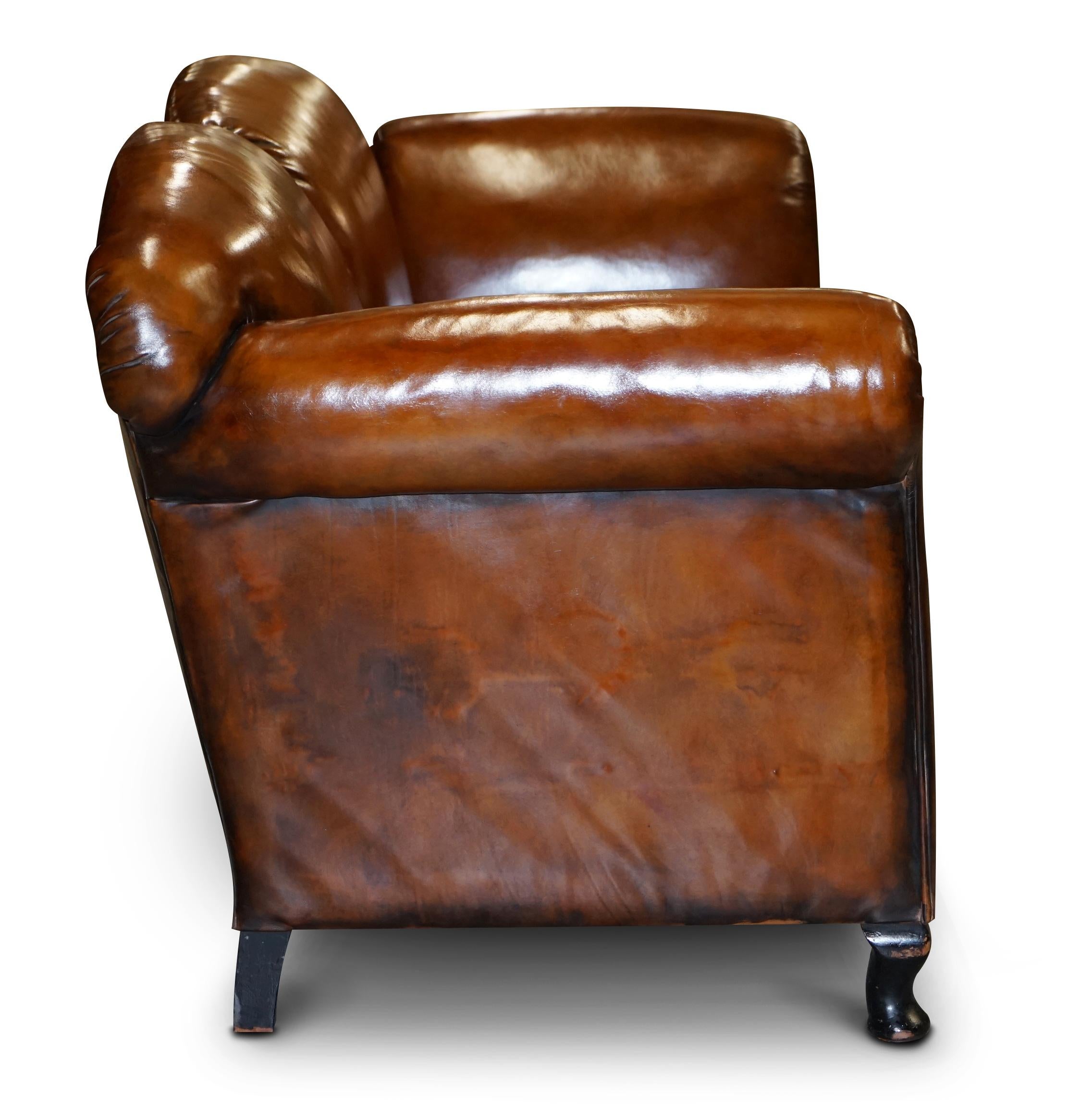 Restaurierte Whisky Brown Leder Drop Arm Chaise Lounge Sofa Pferdehaar gefüllt im Angebot 6