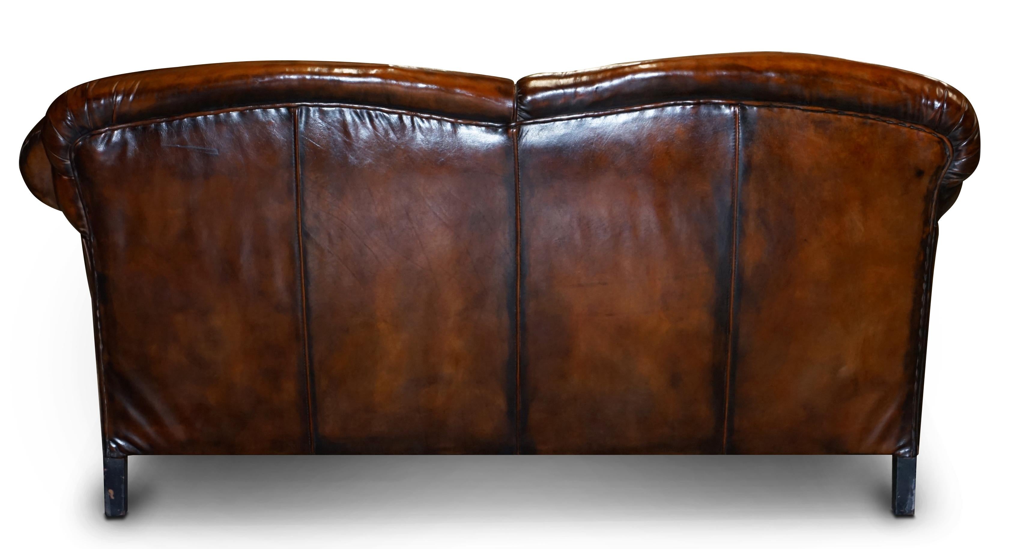 Restaurierte Whisky Brown Leder Drop Arm Chaise Lounge Sofa Pferdehaar gefüllt im Angebot 7