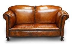 Fully Restored Whisky Brown Leather Drop Arm Chaise Lounge Sofa Horse Hair Fill