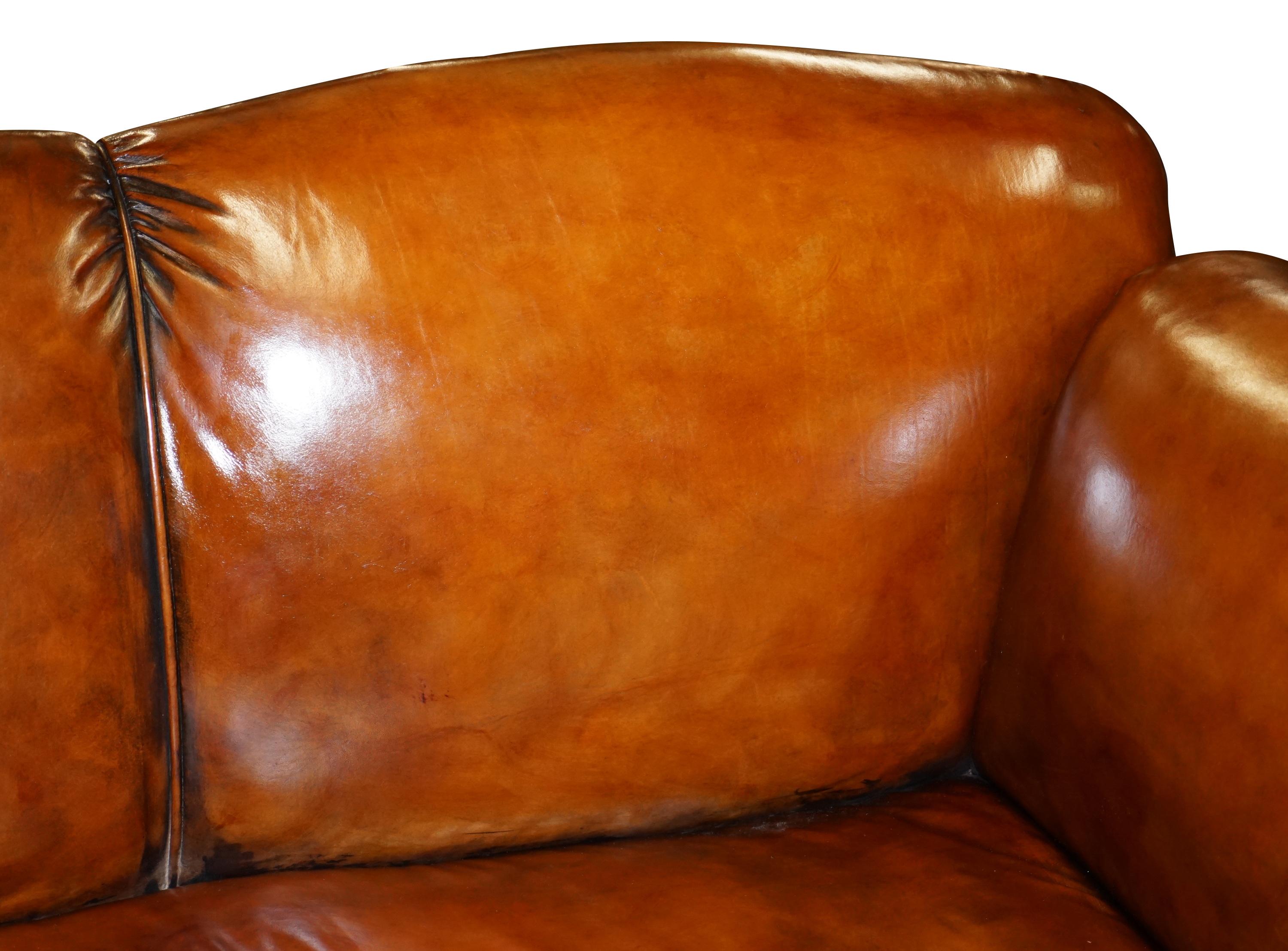 Victorian Fully Restored Whisky Brown Leather Drop Arm Chaise Lounge Sofa Horse Hair Fill For Sale