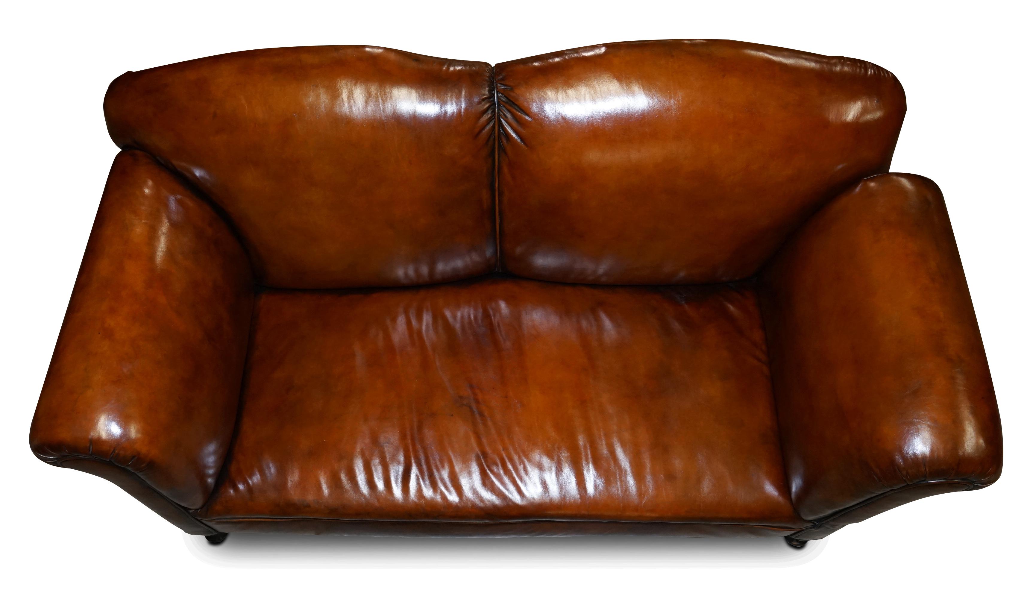 Hand-Crafted Fully Restored Whisky Brown Leather Drop Arm Chaise Lounge Sofa Horse Hair Fill For Sale