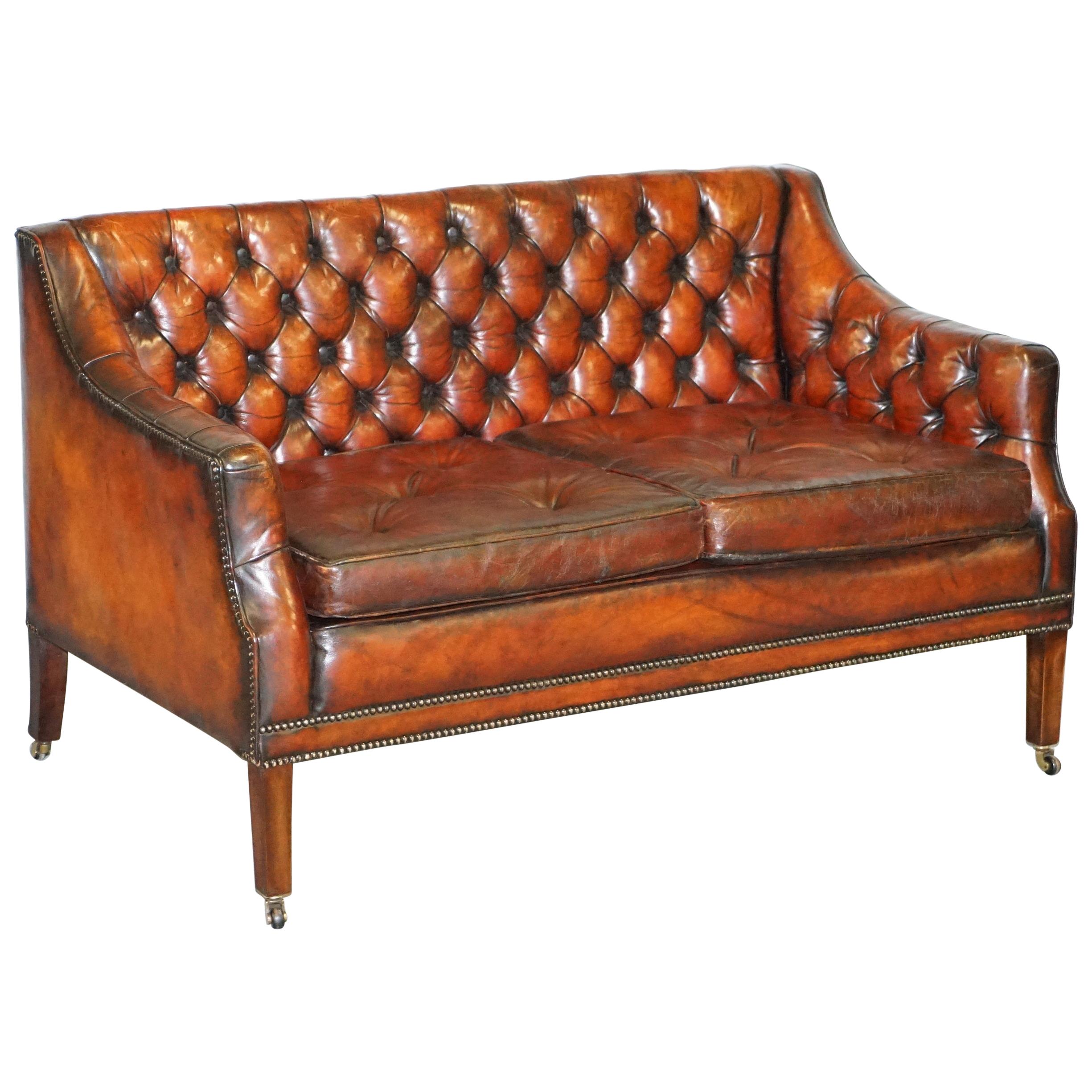 Fully Restored Whisky Brown Leather Lutyen's Viceroy Sofa, circa 1900 