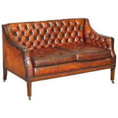 Fully Restored Whisky Brown Leather Lutyen's Viceroy Sofa, circa 1900 