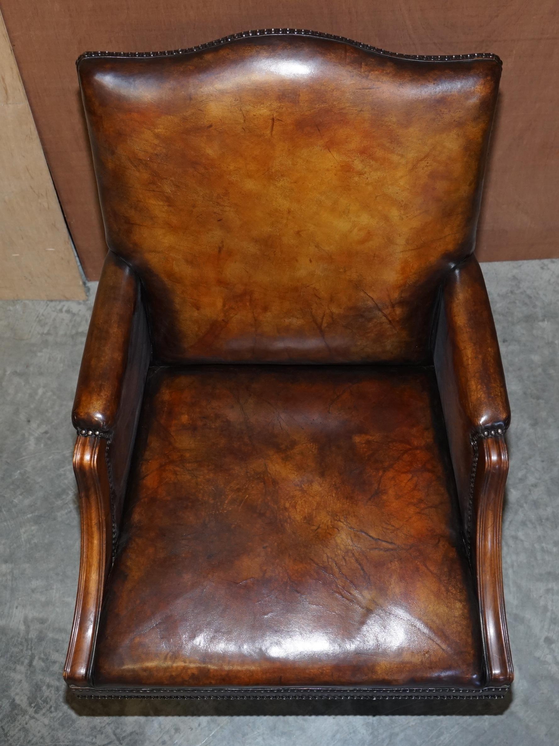 Art Deco Fully Restored Whisky Brown Leather Oak Framed Captains Directors Armchair