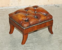 FULLY RESTORED WiNGBACK ARMCHAIR CHESTERFIELD FOOTSTOOL HAND DYED BROWN LEATHER