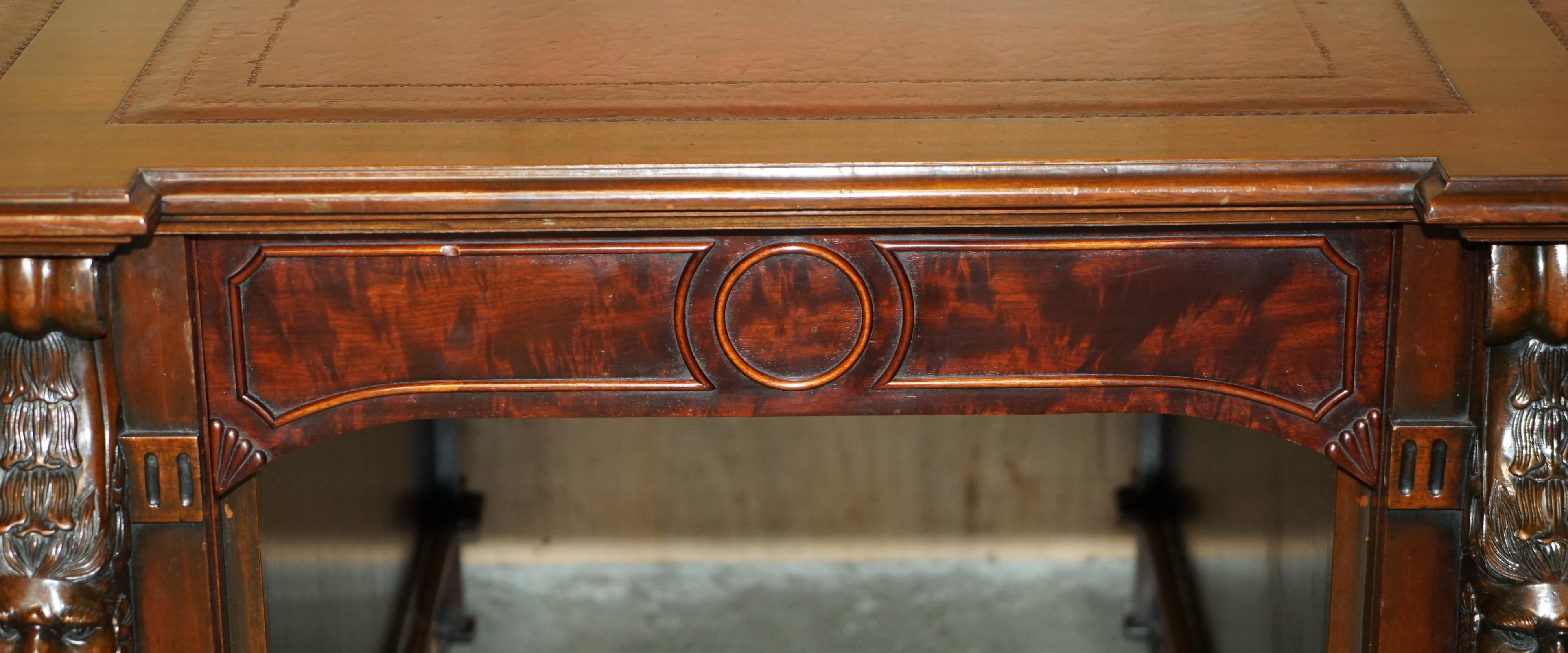 FULLY RESTPORED THOMAS CHiPPENDALE LIONS HEAD CARVED TWIN PEDESTAL PARTNER DESK For Sale 3