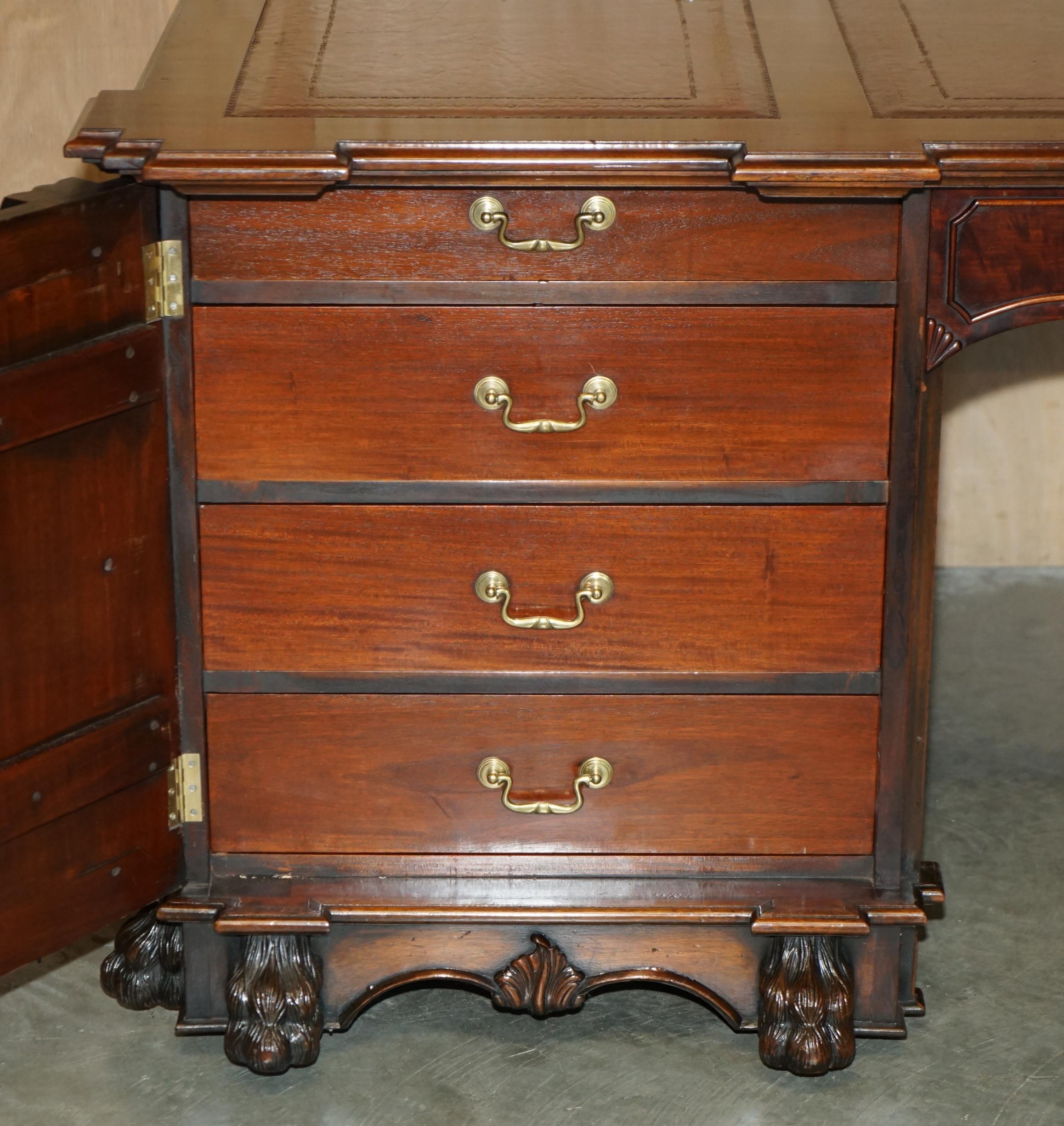 FULLY RESTPORED THOMAS CHiPPENDALE LIONS HEAD CARVED TWIN PEDESTAL PARTNER DESK For Sale 8