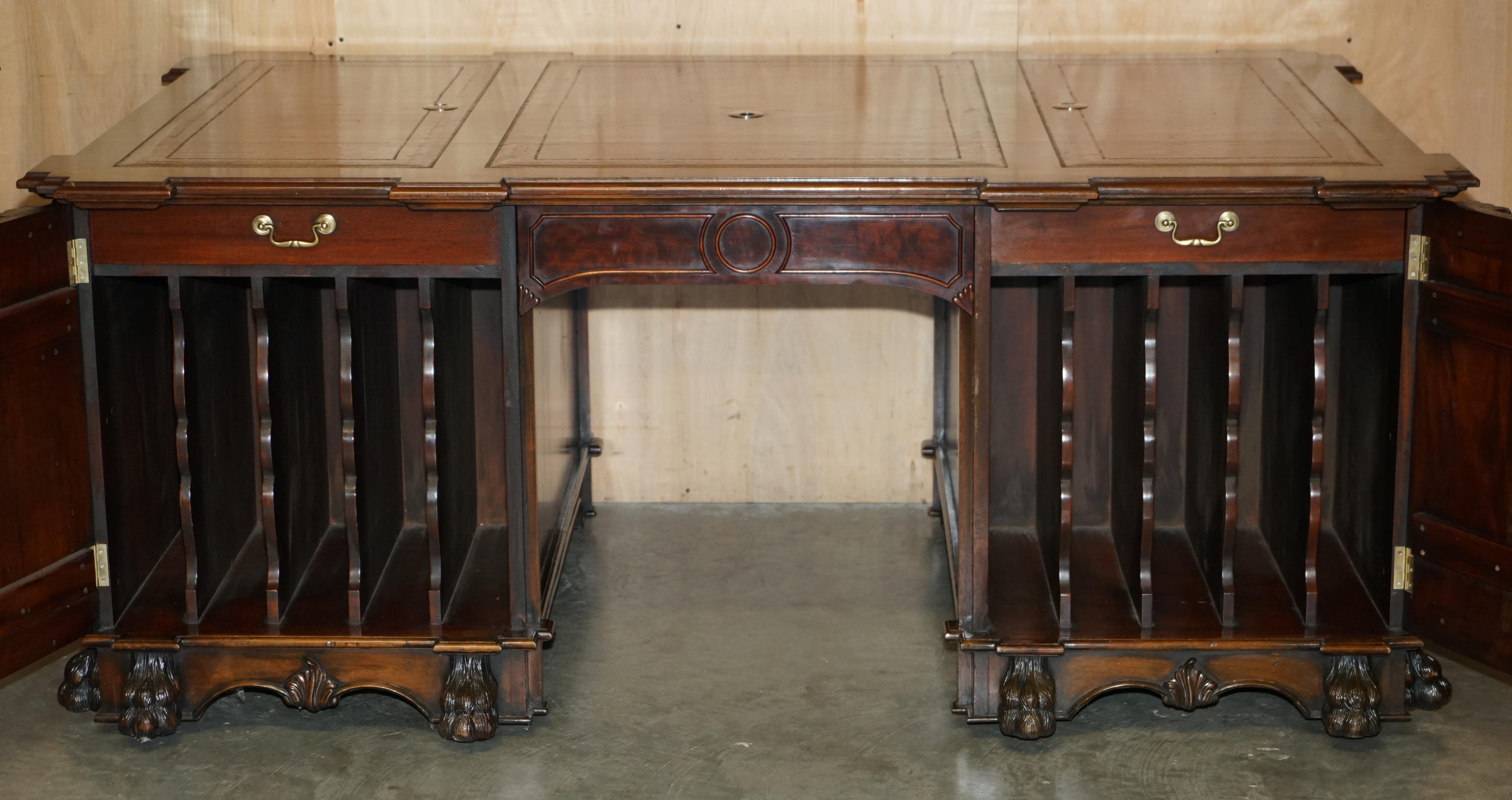 FULLY RESTPORED THOMAS CHiPPENDALE LIONS HEAD CARVED TWIN PEDESTAL PARTNER DESK For Sale 12