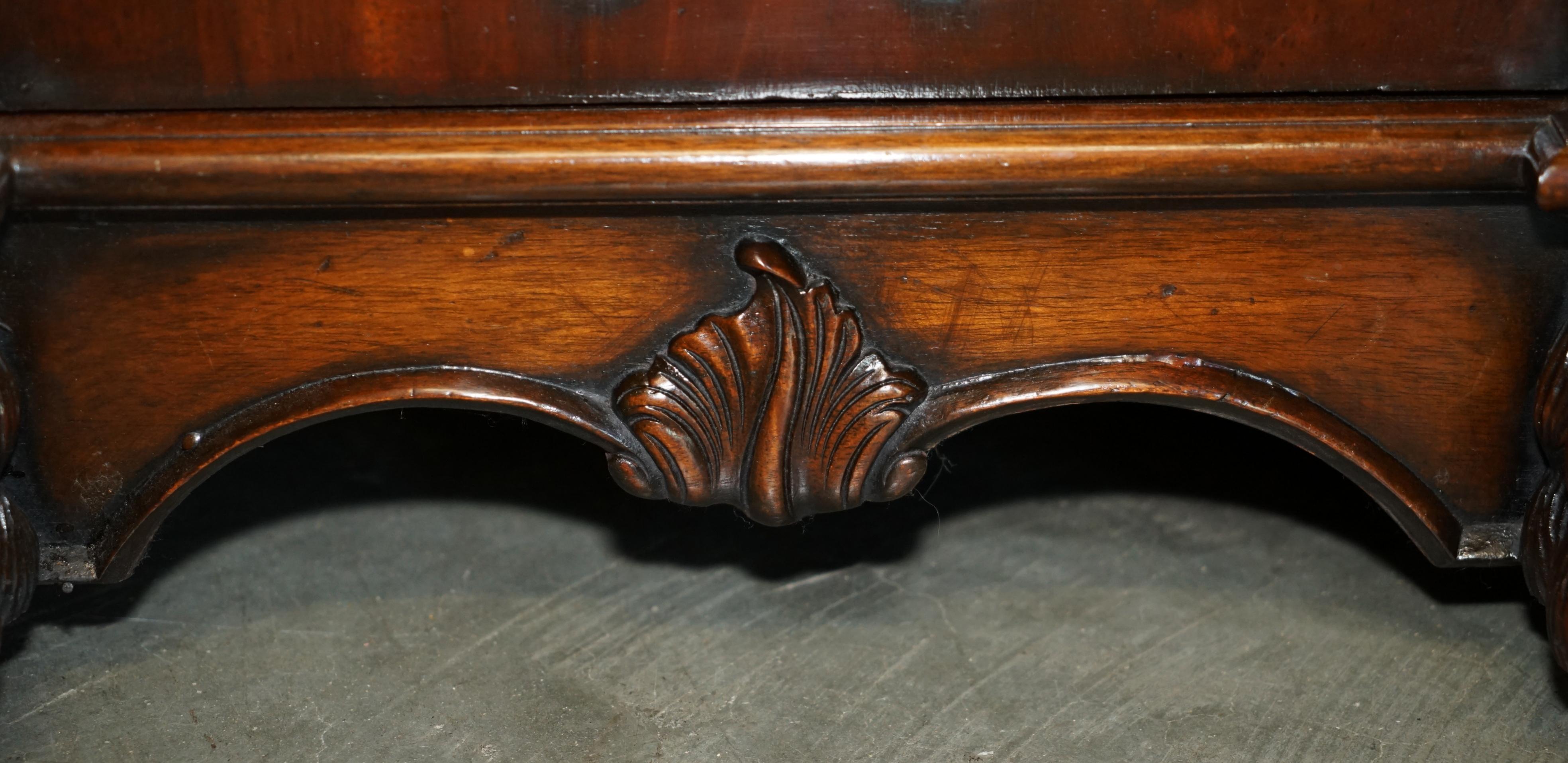 FULLY RESTPORED THOMAS CHiPPENDALE LIONS HEAD CARVED TWIN PEDESTAL PARTNER DESK For Sale 2