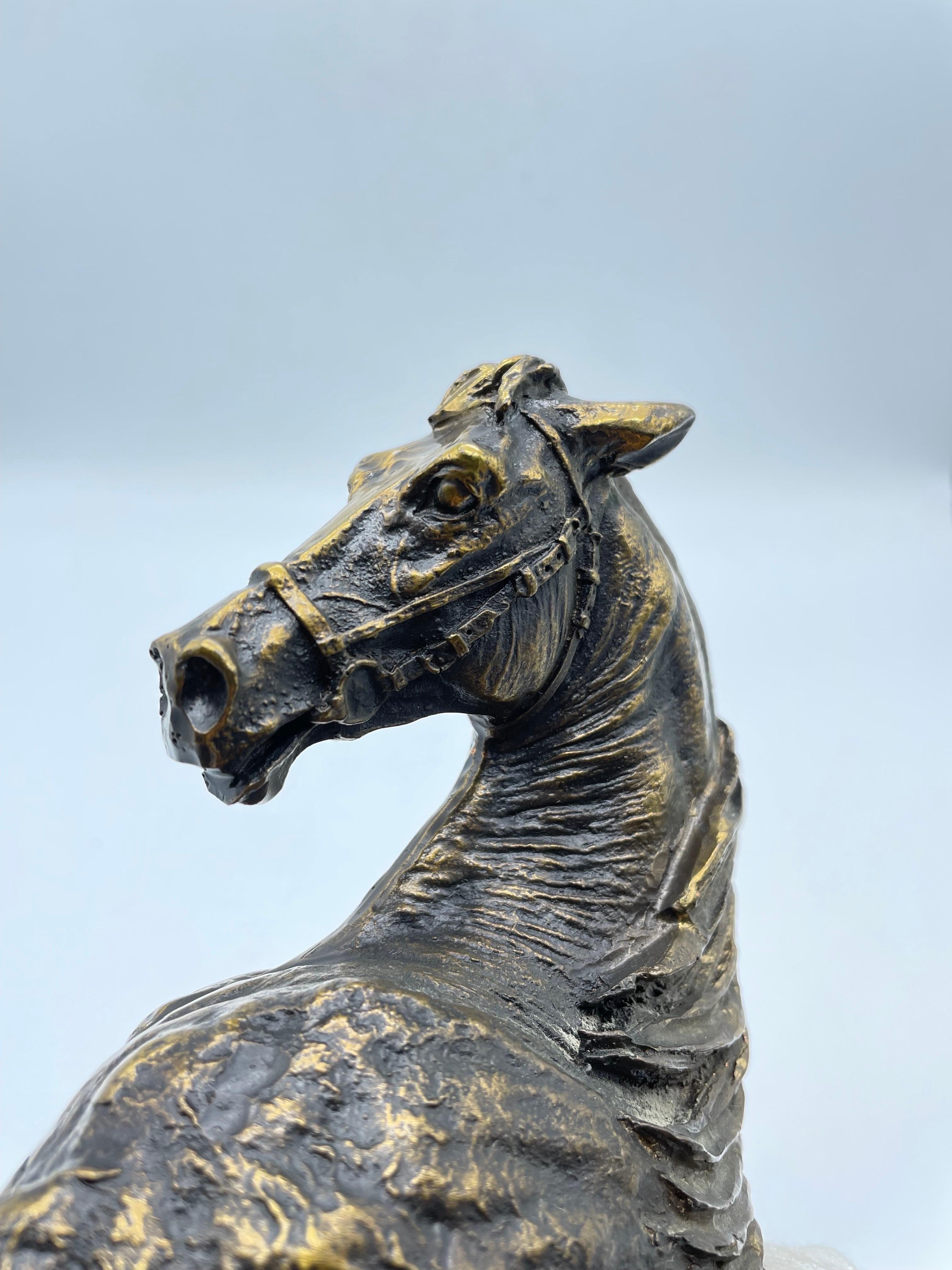 Fully Sculpted Horse Sculpture on Marble For Sale 6