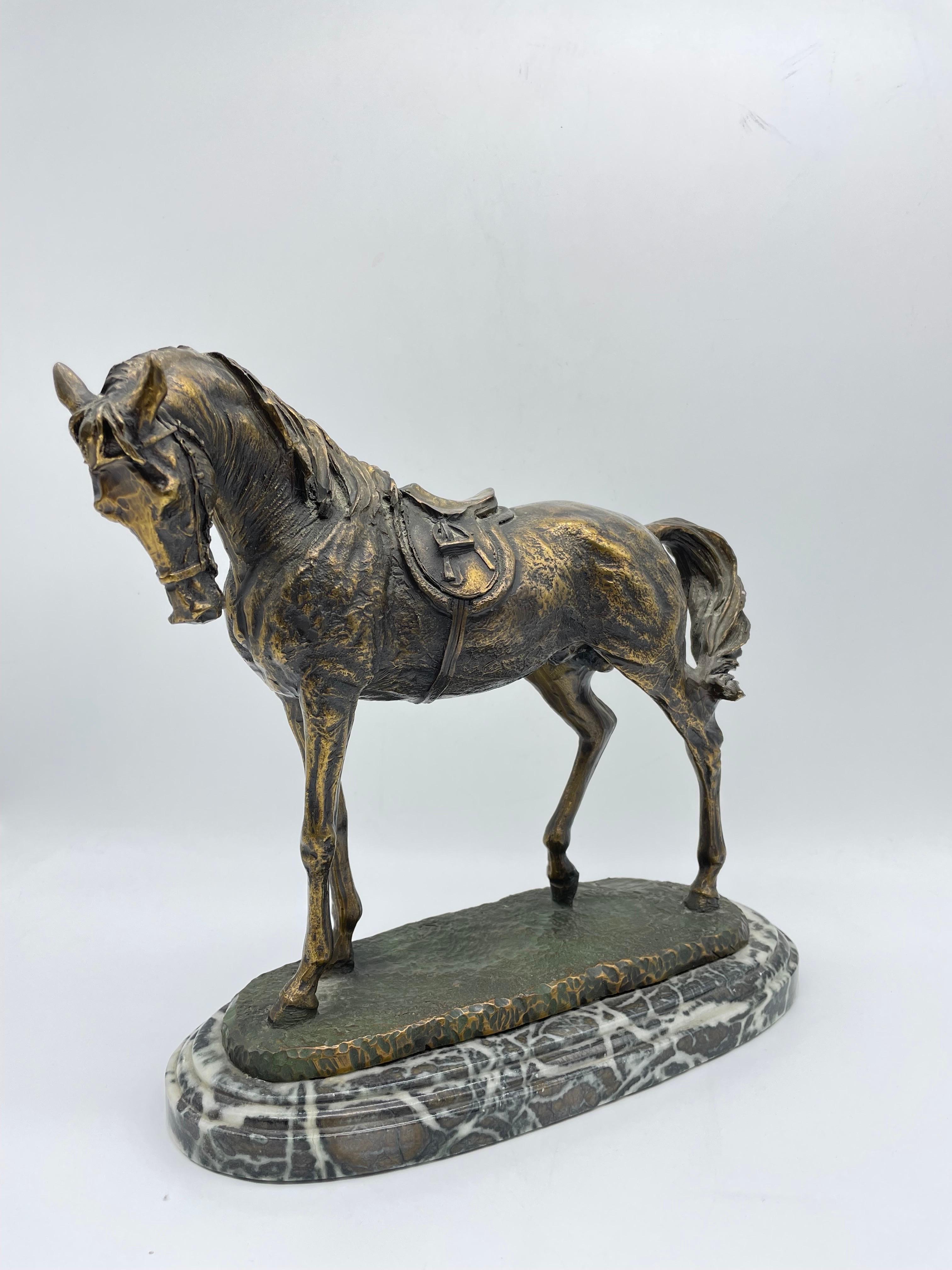 Italian Fully Sculpted Horse Sculpture on Marble For Sale