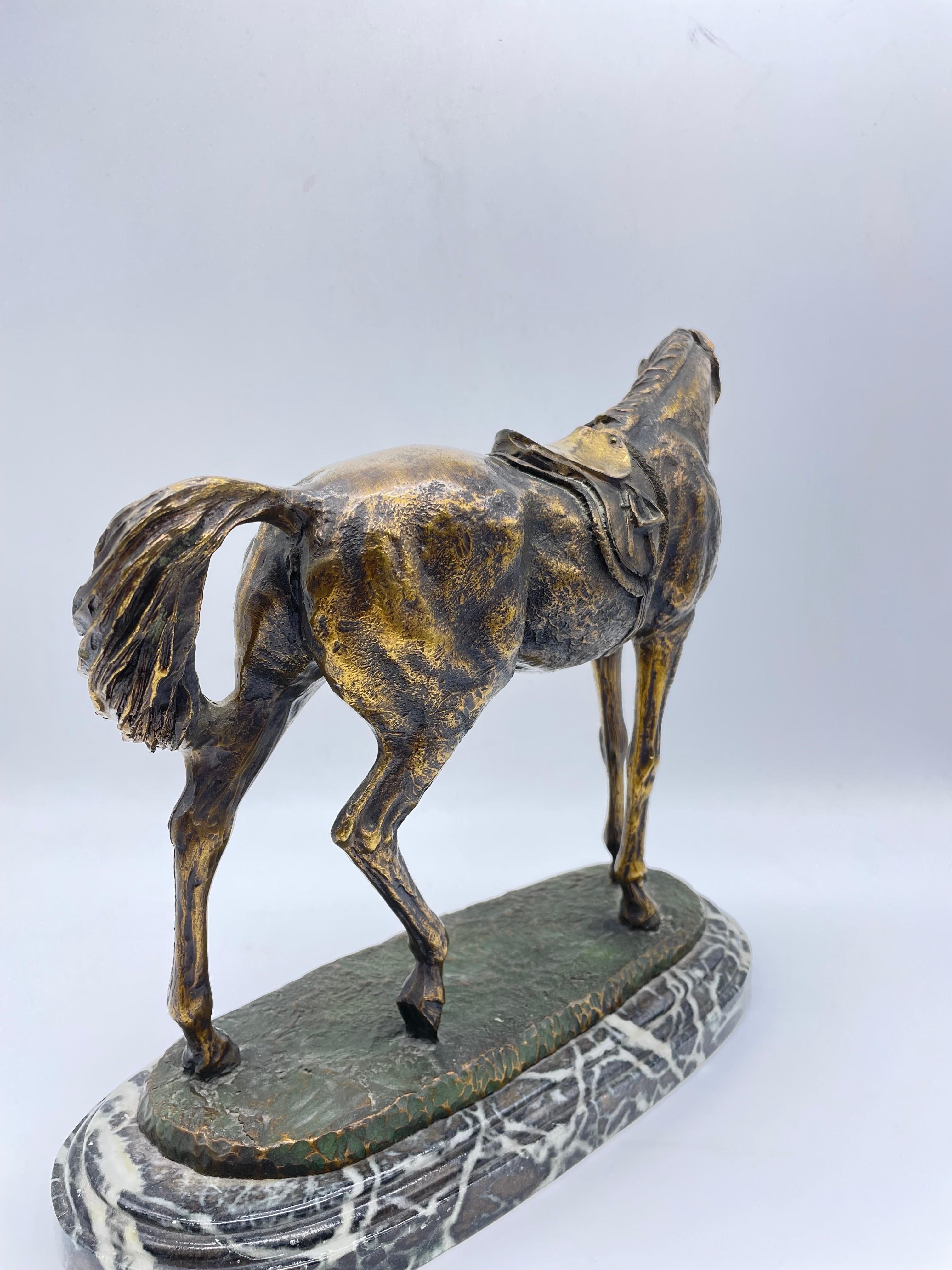 Zinc Fully Sculpted Horse Sculpture on Marble For Sale
