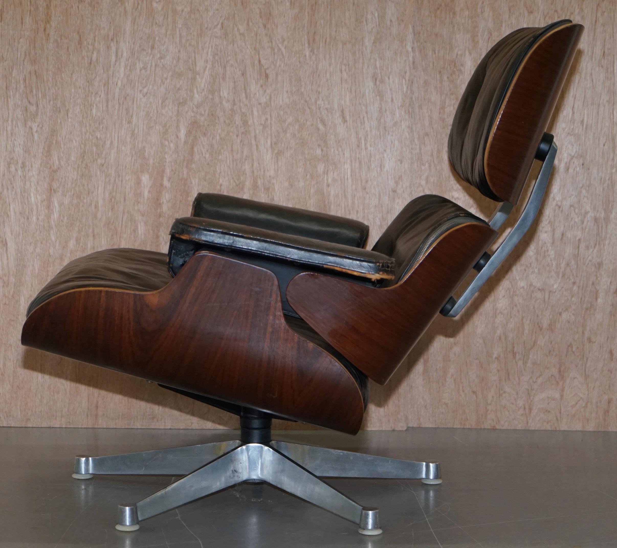 Leather Fully Stamped 1960s Charles Eames Herman Miller Hille Lounge Armchair & Ottoman