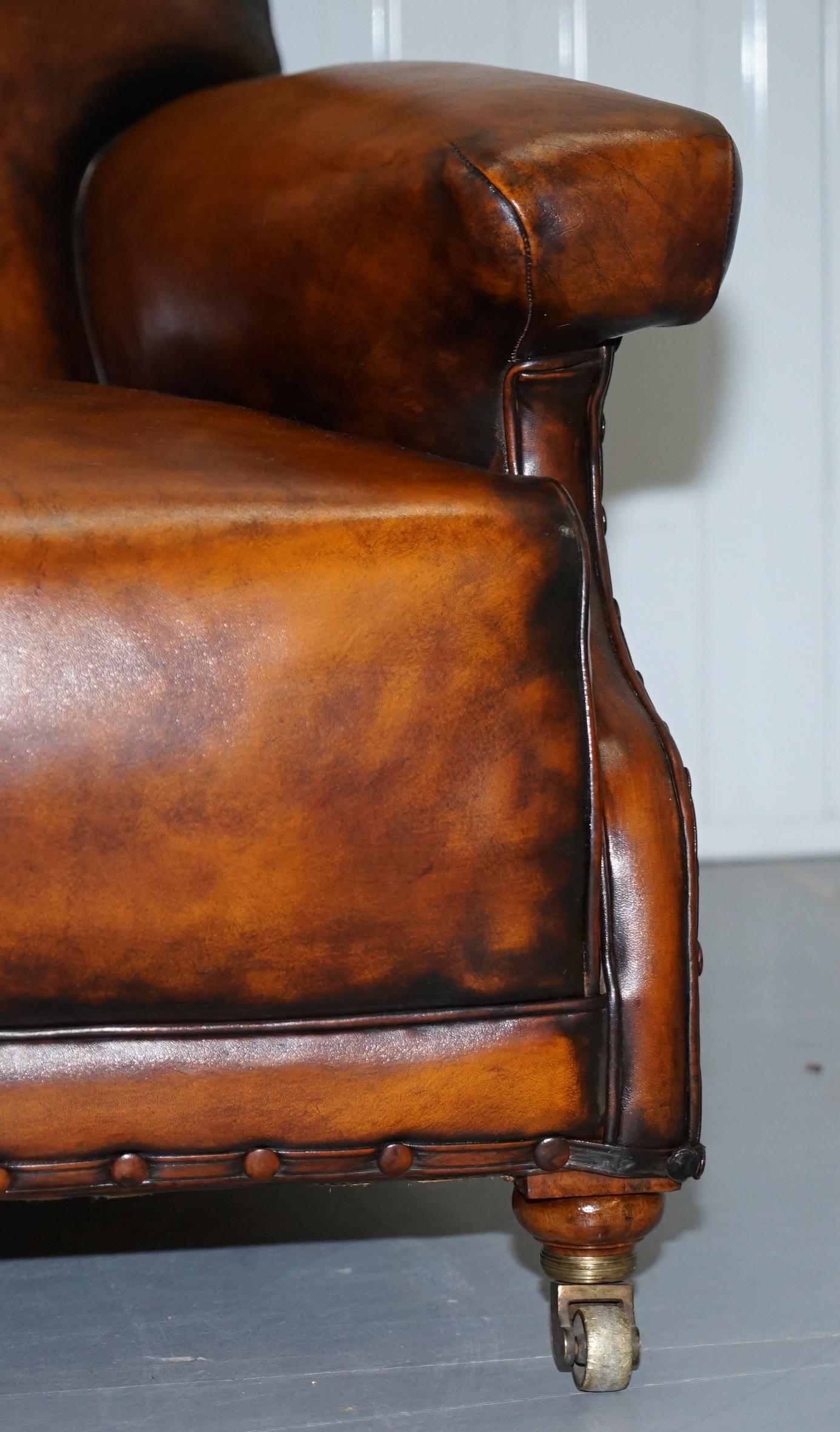 Fully Stamped Original Victorian Walnut & Brown Leather Howard & Son's Armchair 6