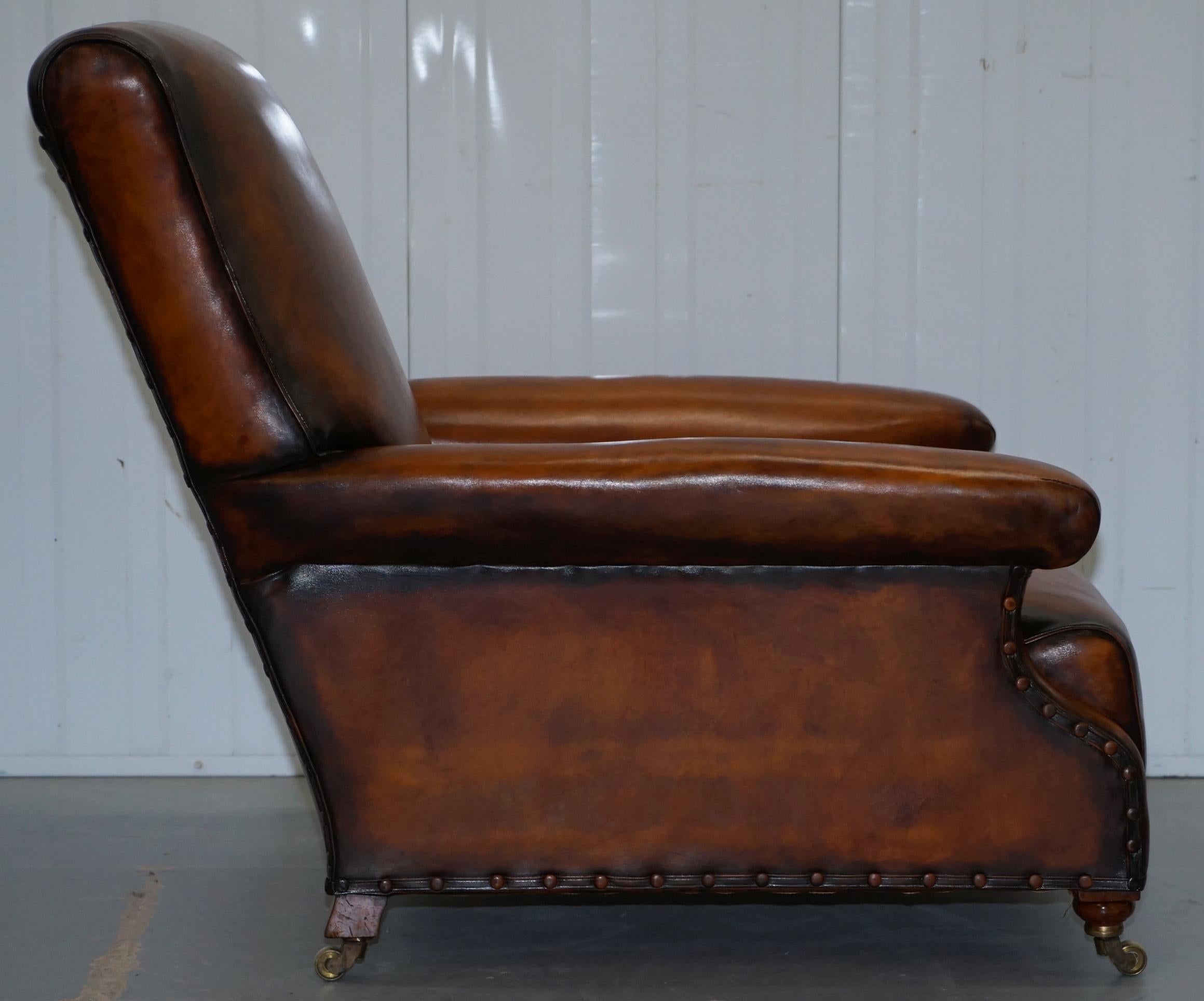 Fully Stamped Original Victorian Walnut & Brown Leather Howard & Son's Armchair 8