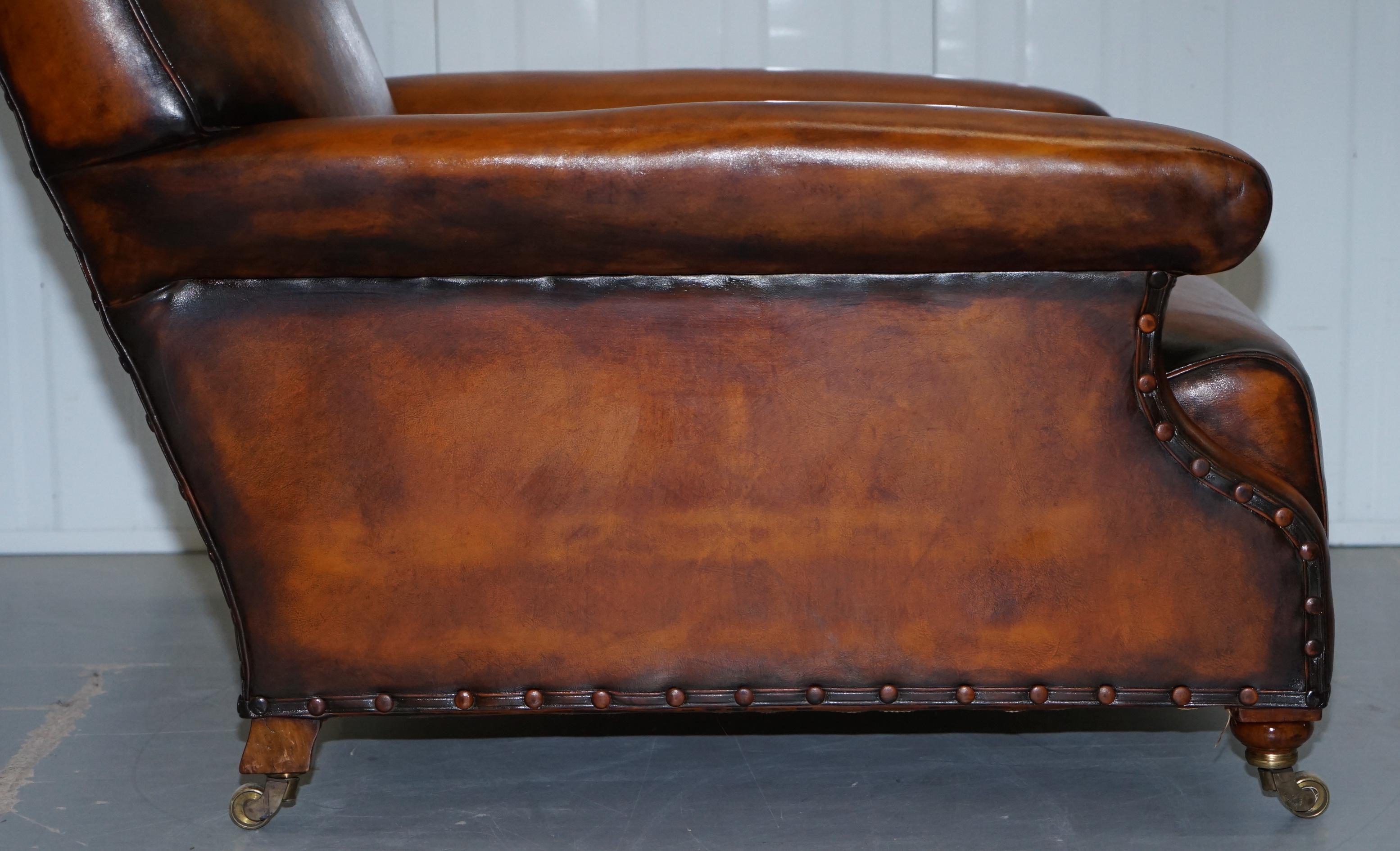 Fully Stamped Original Victorian Walnut & Brown Leather Howard & Son's Armchair 9