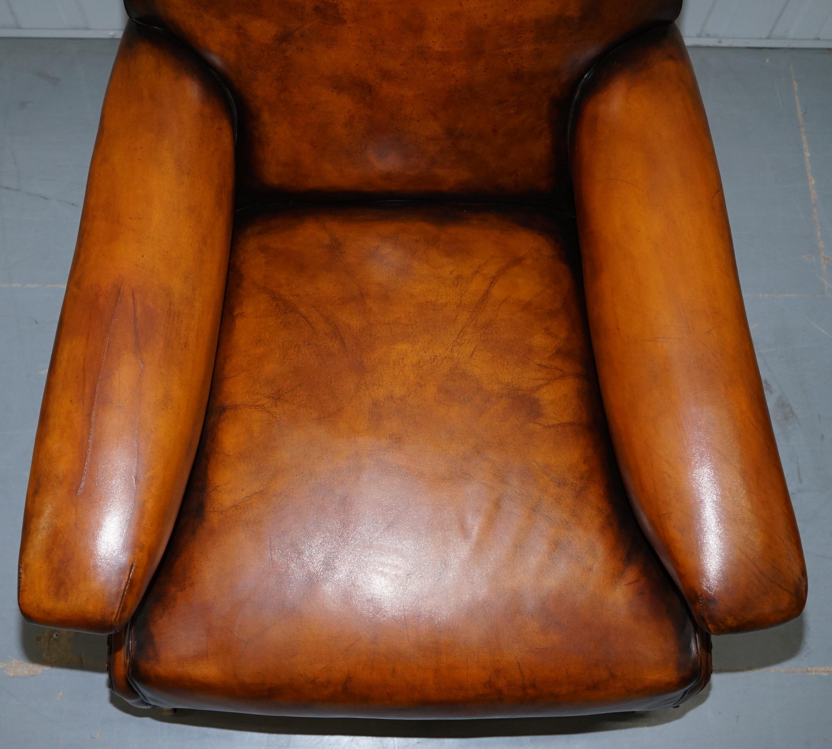 Fully Stamped Original Victorian Walnut & Brown Leather Howard & Son's Armchair 1
