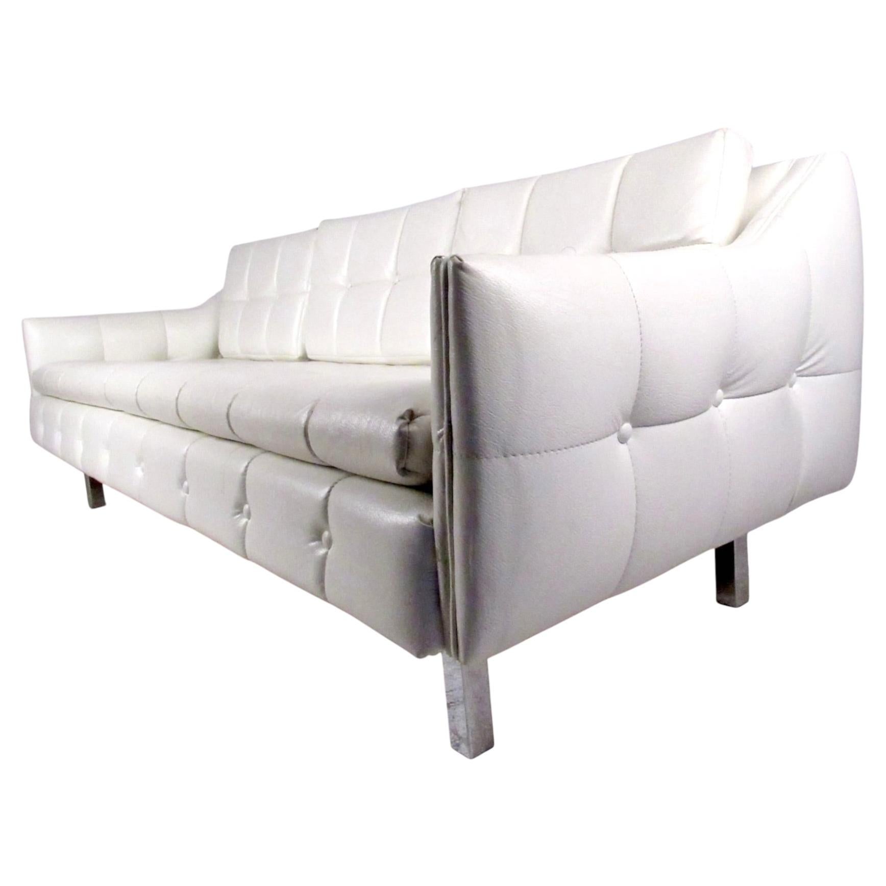 Fully Tufted White Three Seat Sofa