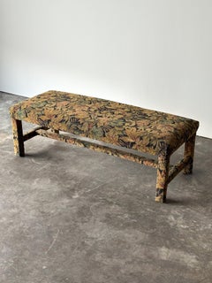 Fully-Upholstered Jacquard Tapestry Parsons Bench, 1980s