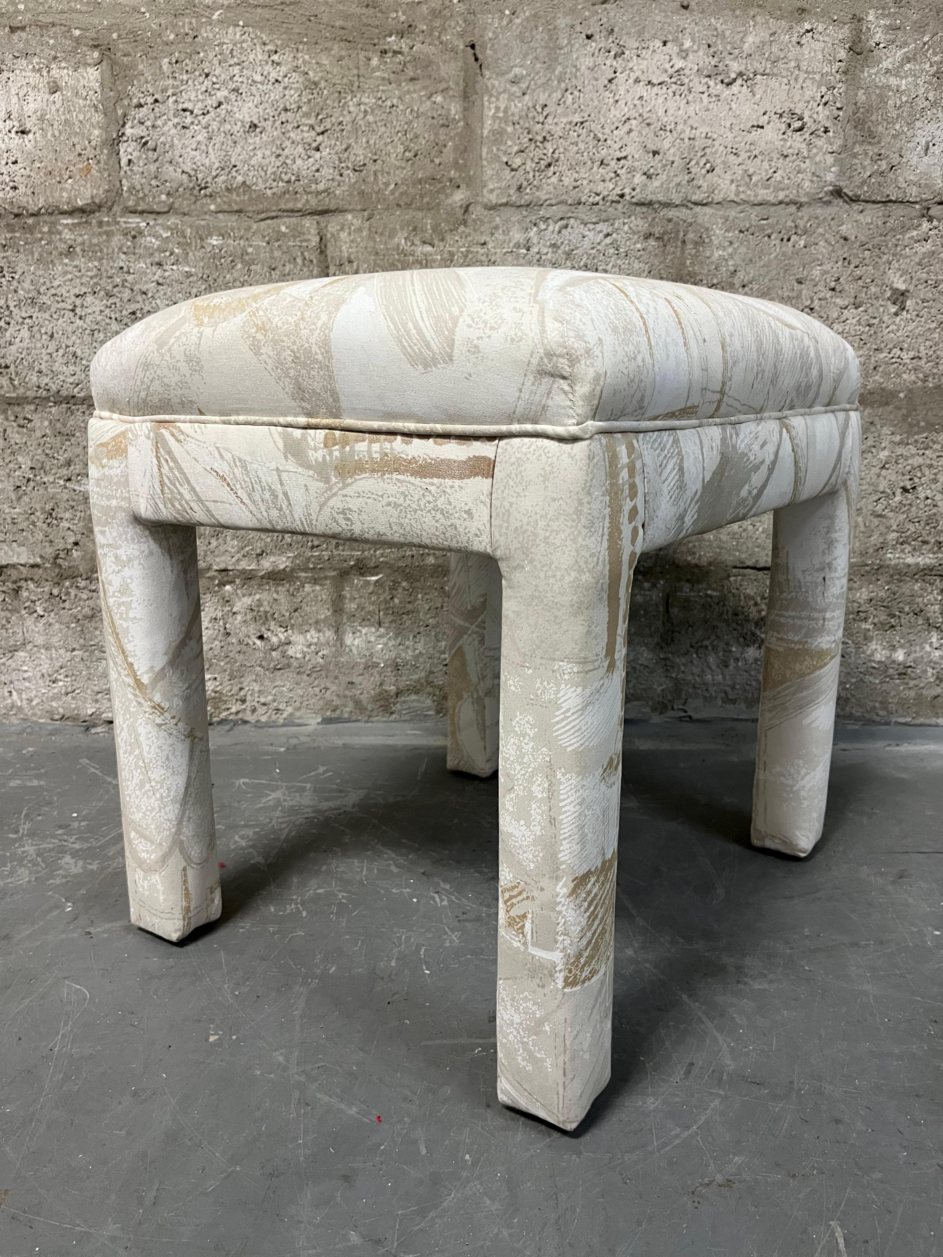 Post-Modern Fully Upholstered Postmodern Parson Style Vanity Bench / Stool. Circa 1980 For Sale
