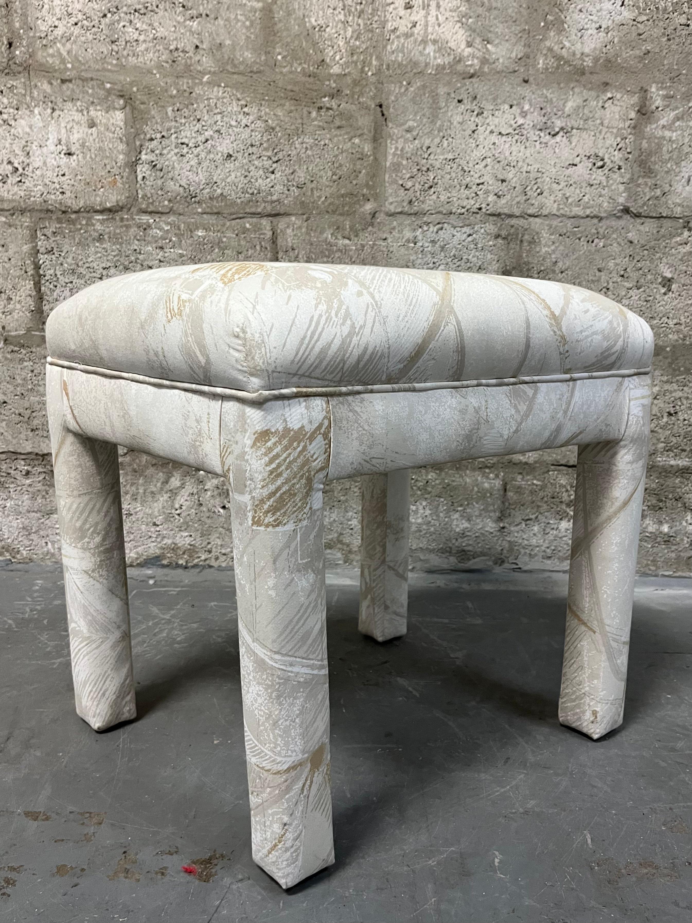 American Fully Upholstered Postmodern Parson Style Vanity Bench / Stool. Circa 1980 For Sale