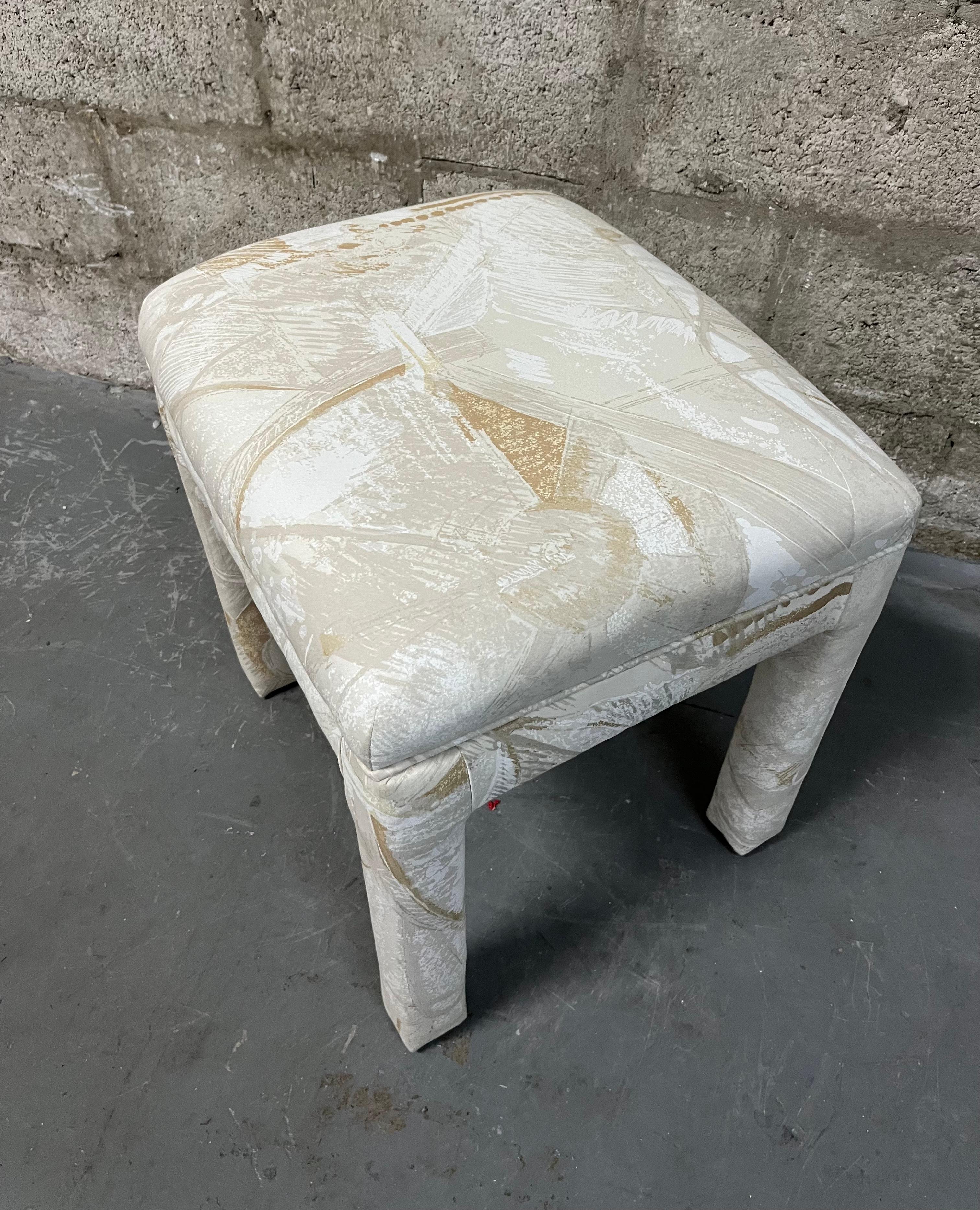 Upholstery Fully Upholstered Postmodern Parson Style Vanity Bench / Stool. Circa 1980 For Sale