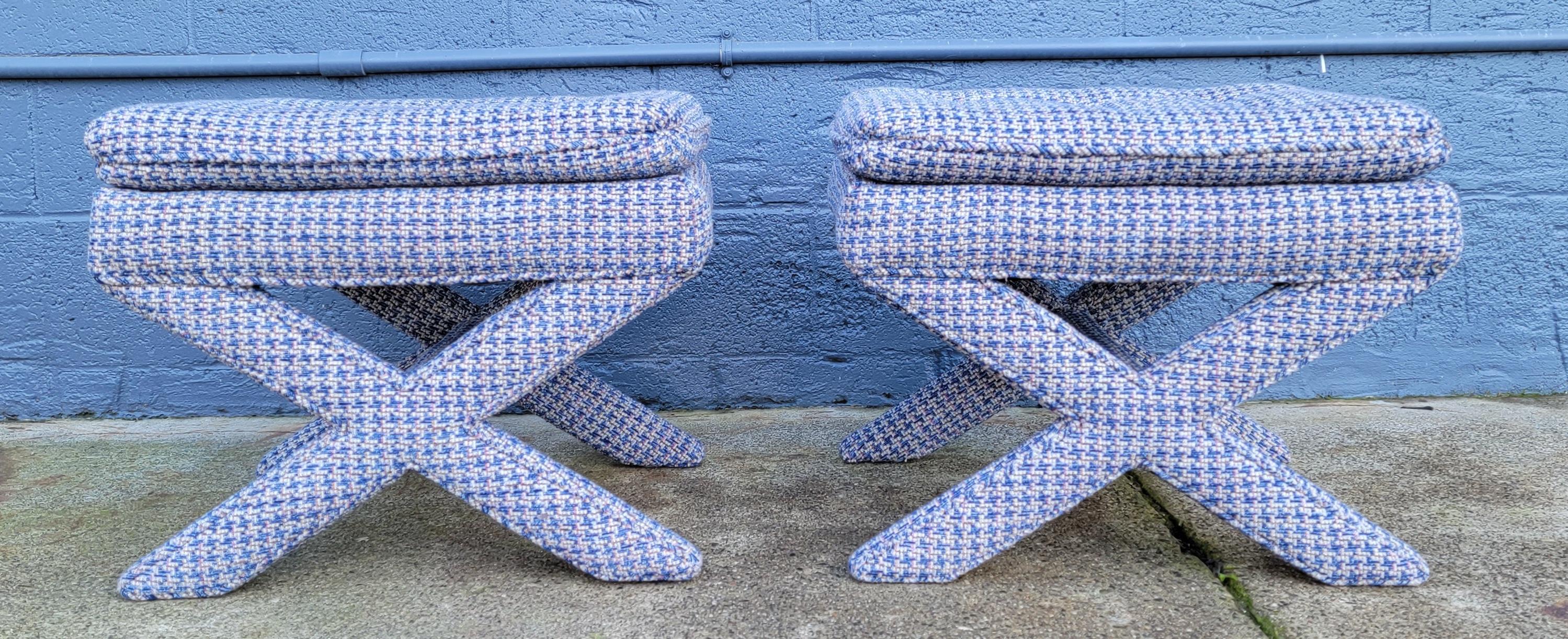 Fully Upholstered Stools X-Base A Pair 4