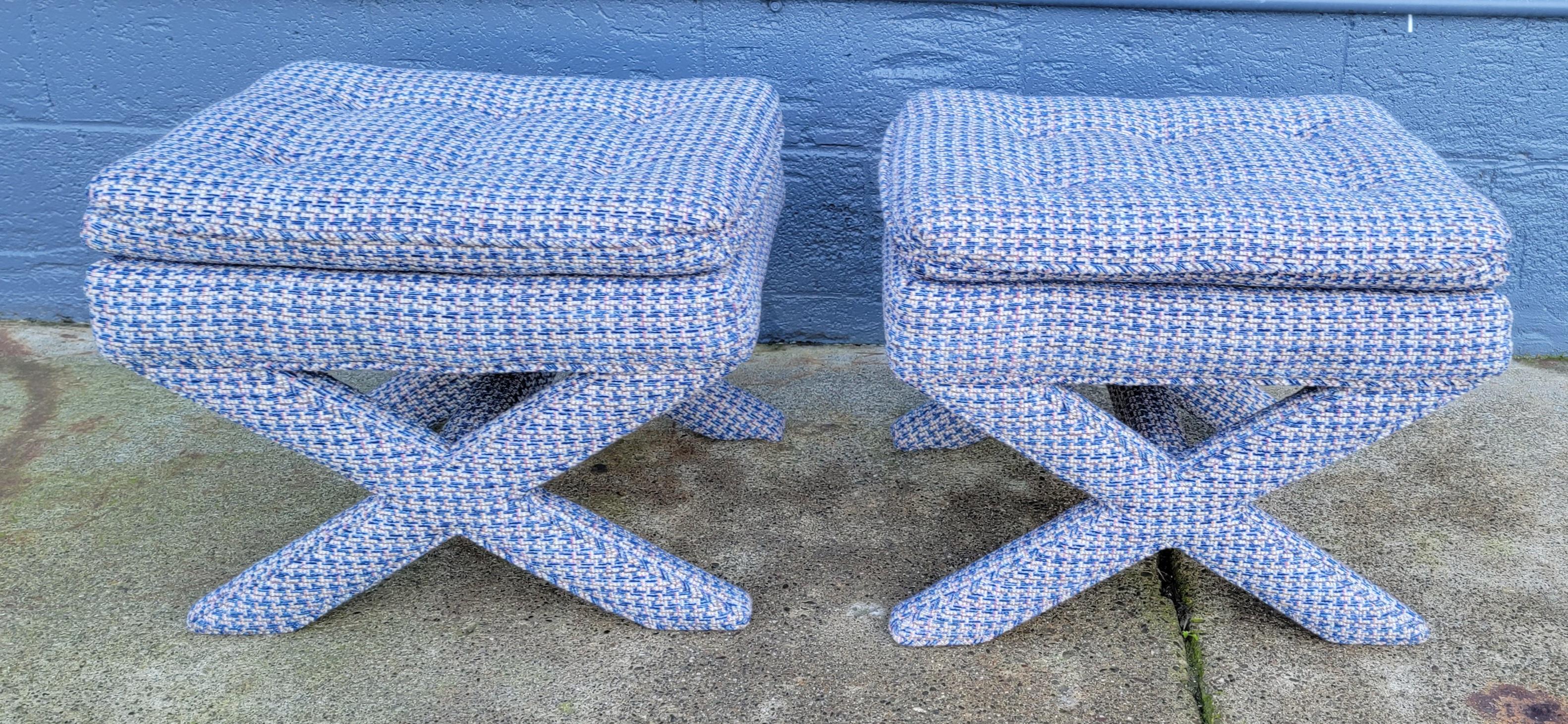 Fabric Fully Upholstered Stools X-Base A Pair