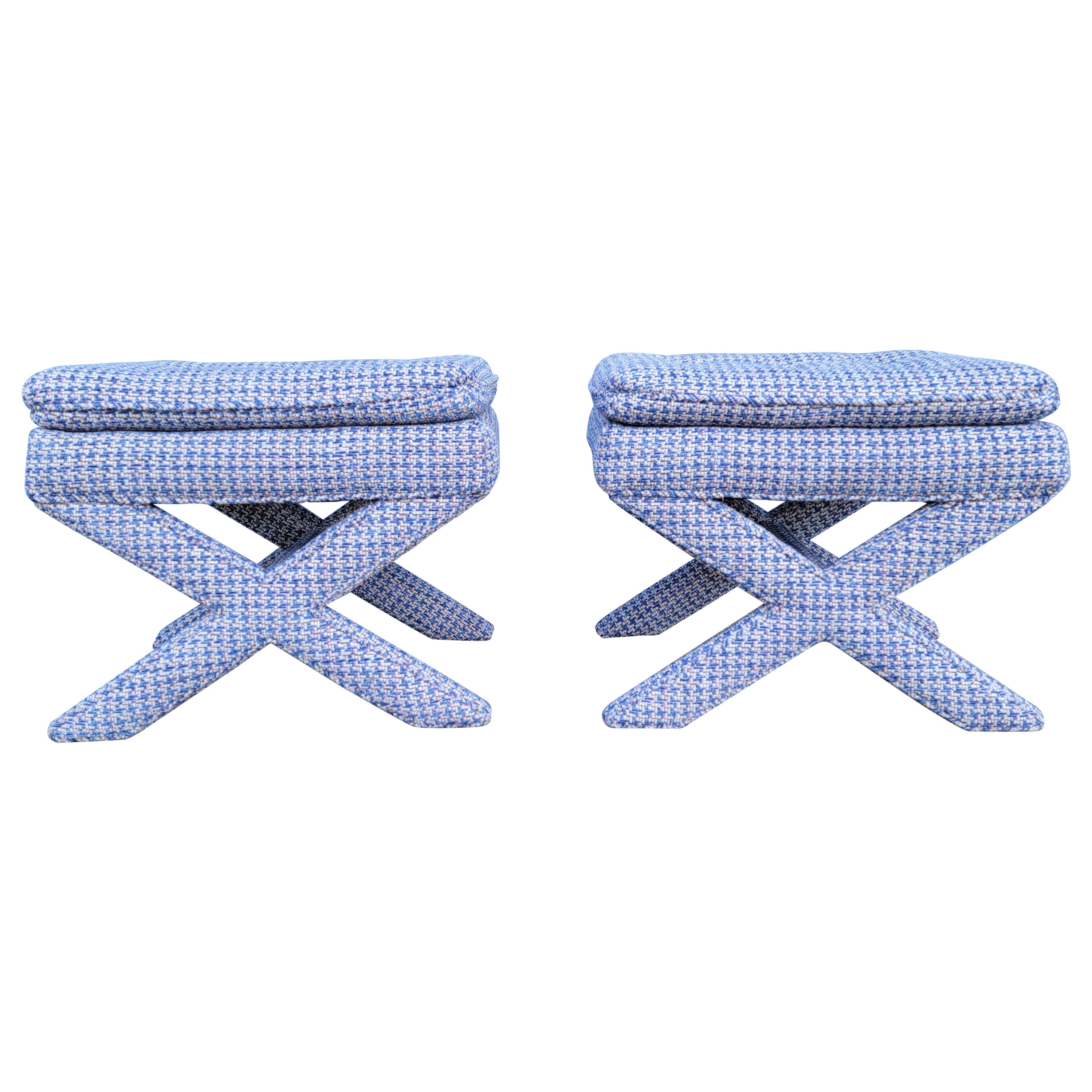 Fully Upholstered Stools X-Base A Pair
