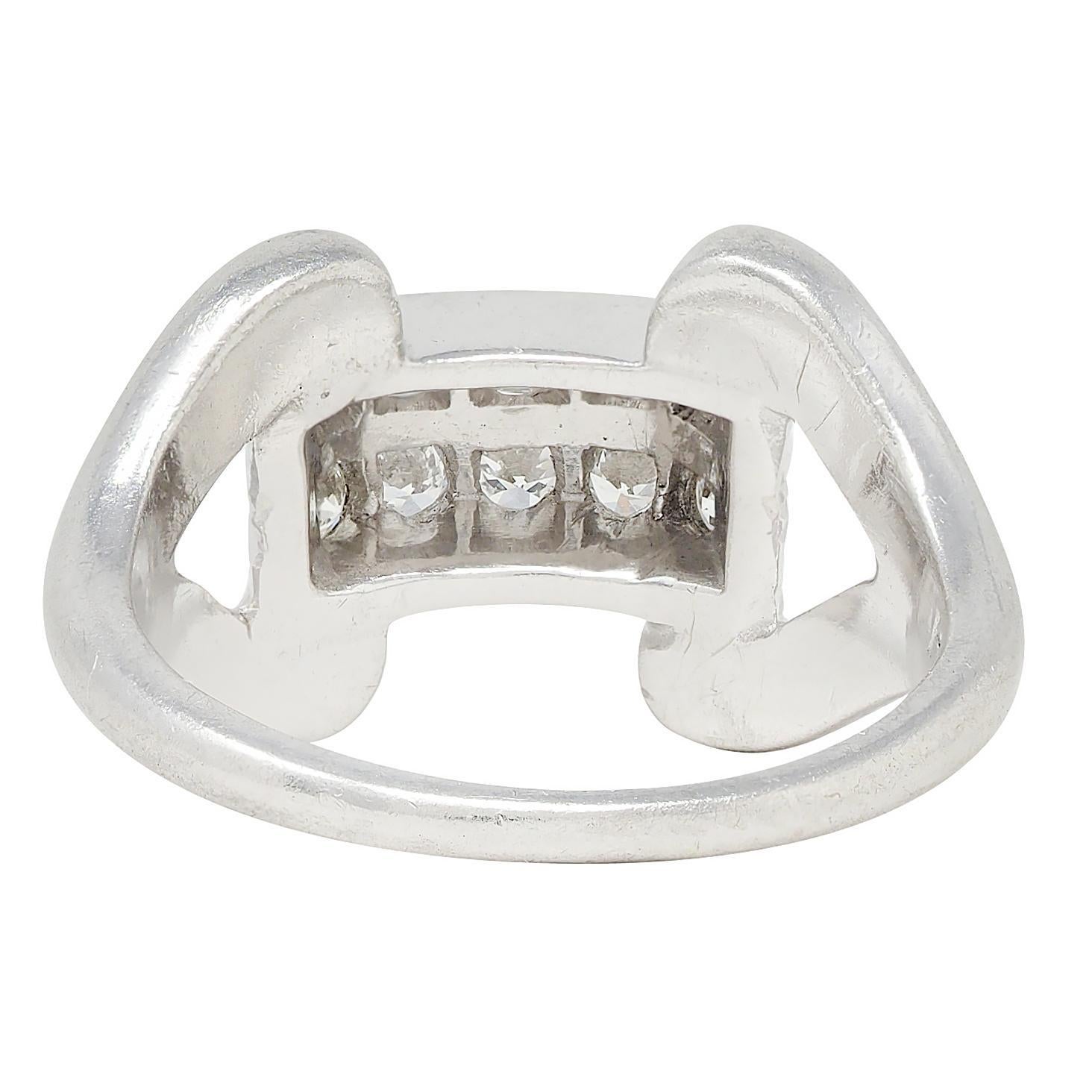 Fulmer & Co. 1943 Diamond Platinum Double Row Vintage Buckle Ring (Einfacher Schliff) im Angebot
