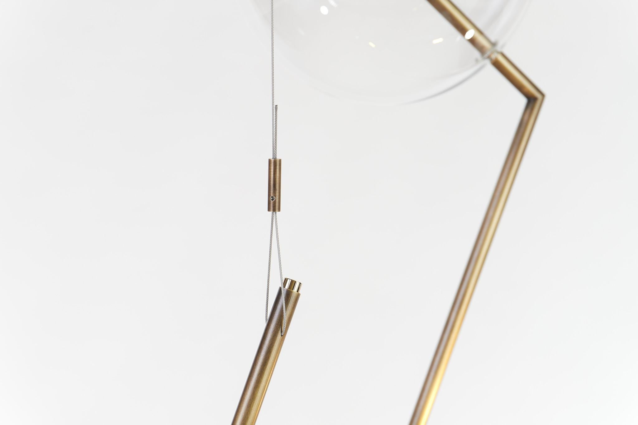 Hand-Crafted Fulmine Three Lights Aged Brass Floor to Ceiling Sculptural Lamp Brushed Brass For Sale