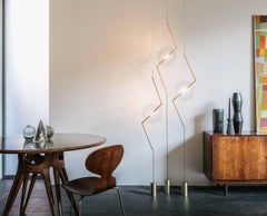 Fulmine Three Lights Floor to Ceiling Minimalist Sculptural Lamp Brushed Brass