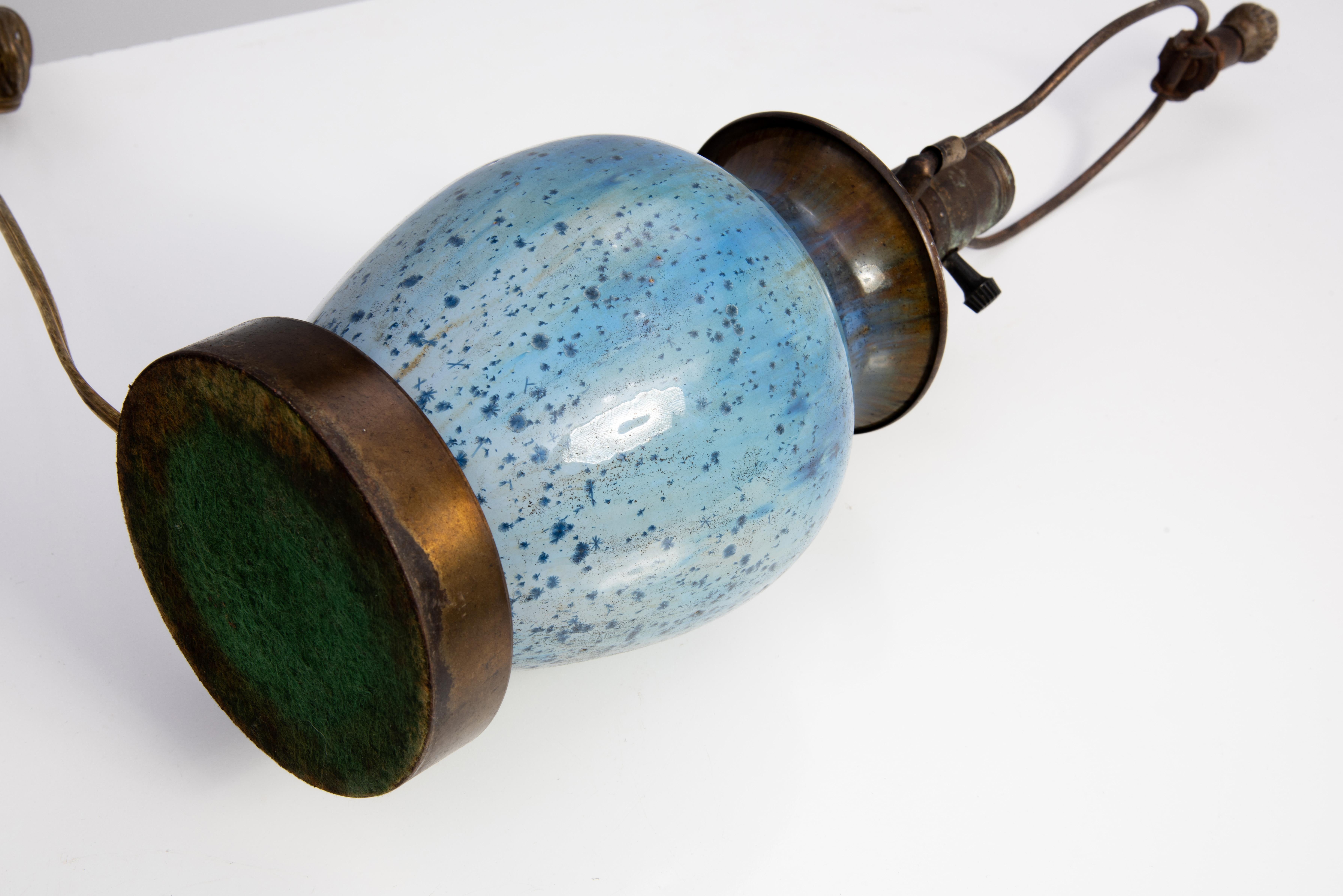 Fulper Arts & Crafts Pottery Lamp Oval Incised Mark Blue Crystalline Glaze Ca. 1 6