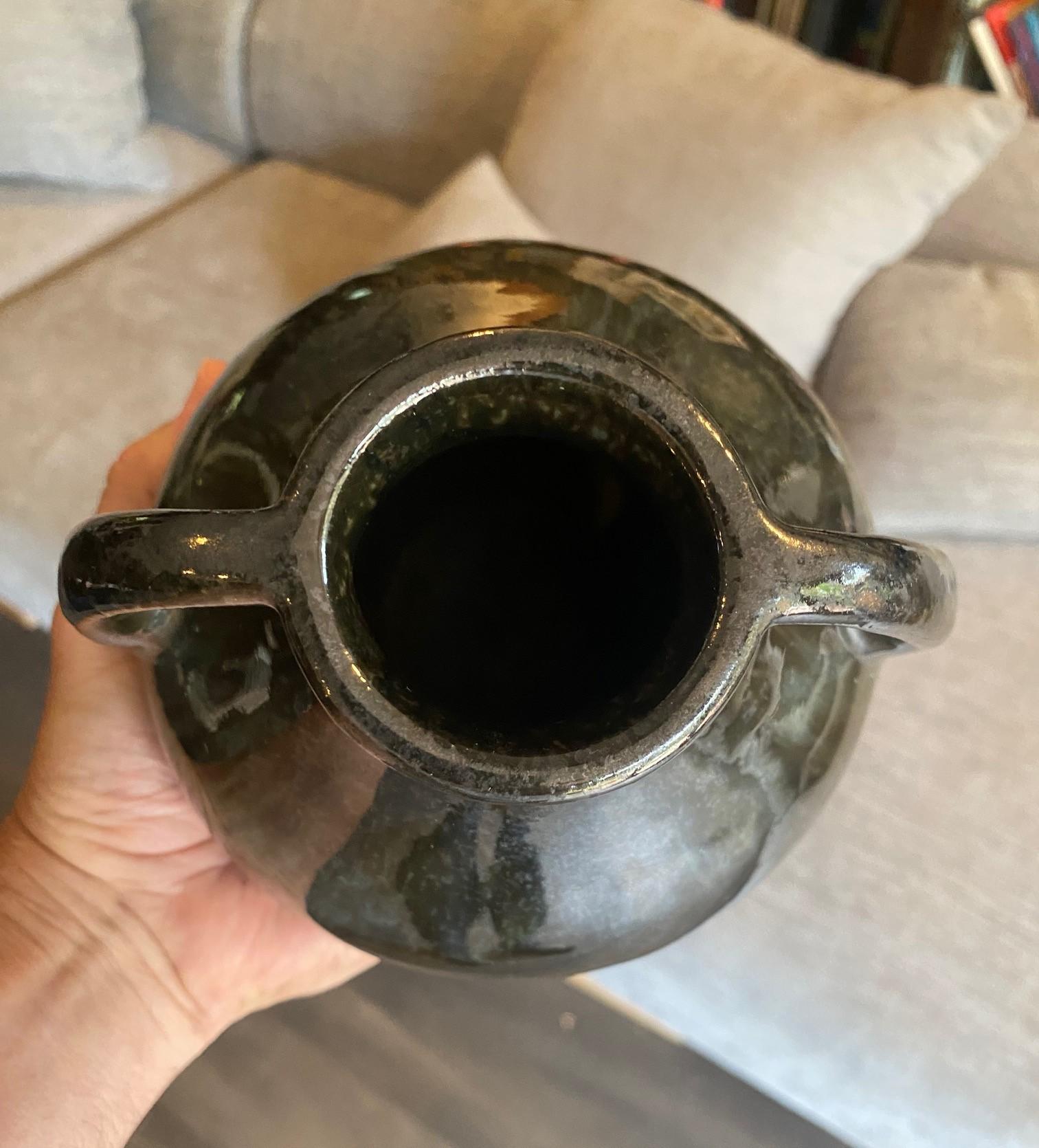 Fulper Pottery Signed Mirror Black Glazed Two Handle Vase , Early 1900s For Sale 7