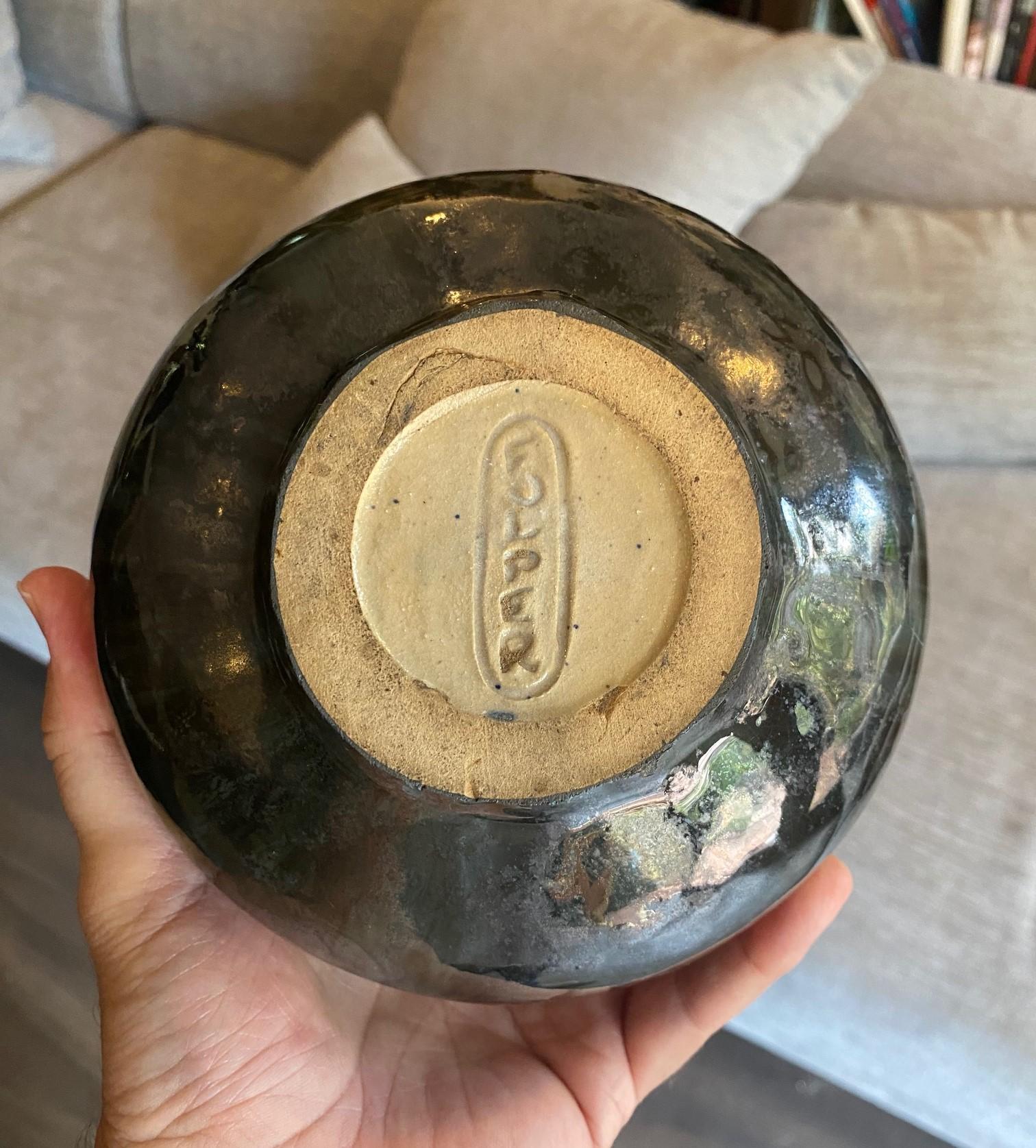 Fulper Pottery Signed Mirror Black Glazed Two Handle Vase , Early 1900s For Sale 8