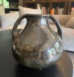 Fulper Pottery Signed Mirror Black Glazed Two Handle Vase , Early 1900s