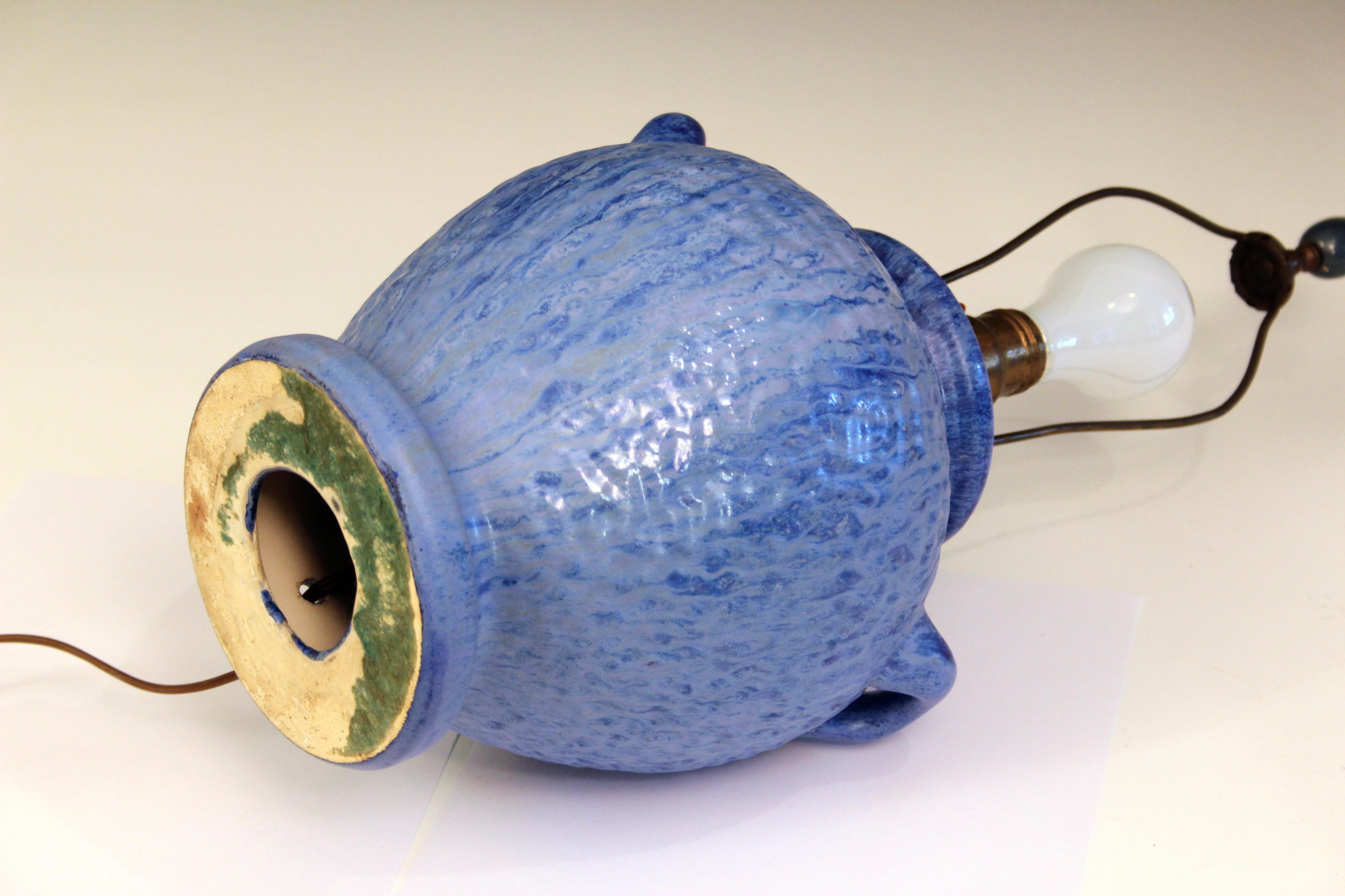 North American Fulper Vintage Pottery Lamp Art Deco Old Blue Drip Flambe Glaze