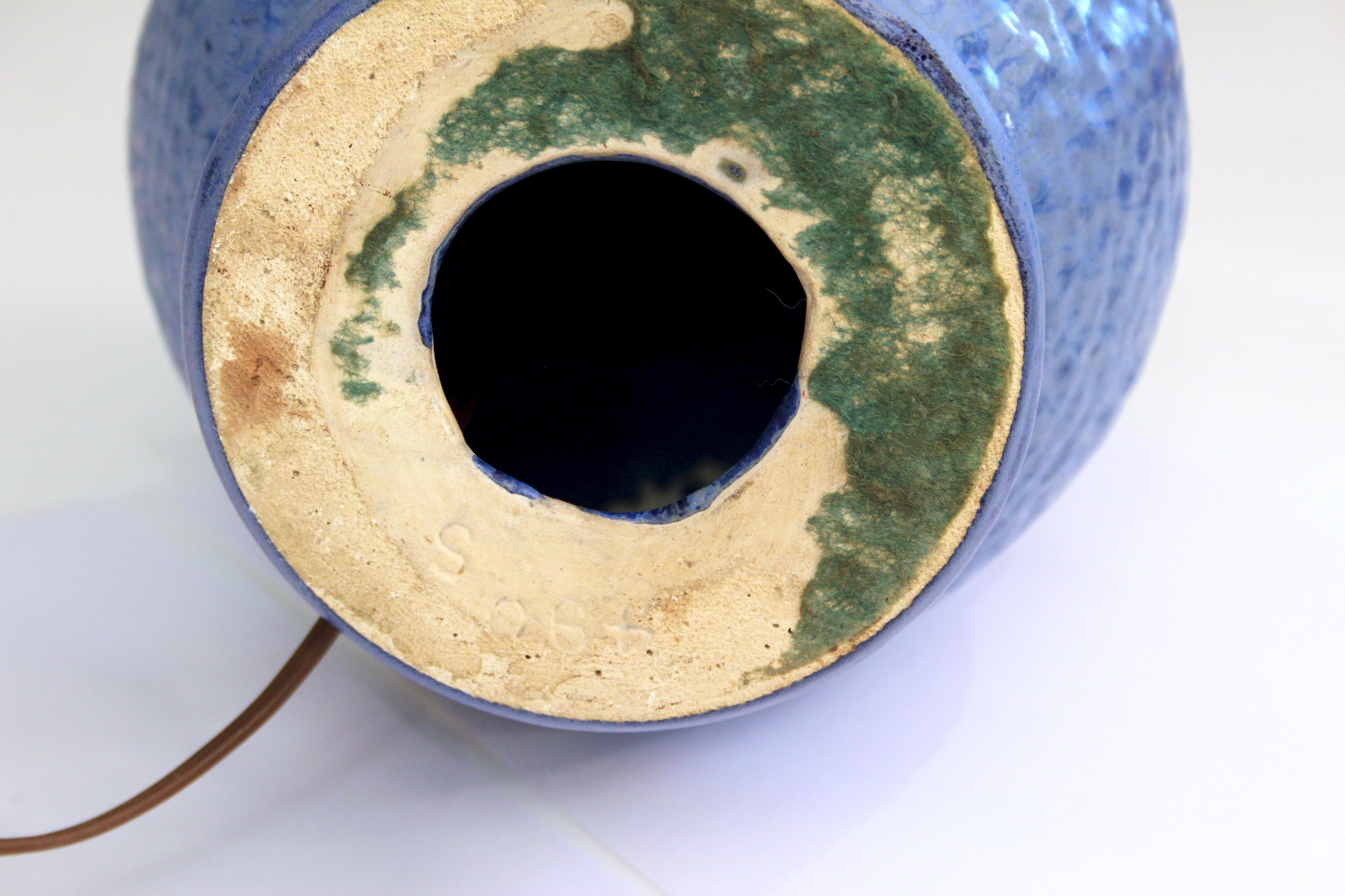 Molded Fulper Vintage Pottery Lamp Art Deco Old Blue Drip Flambe Glaze