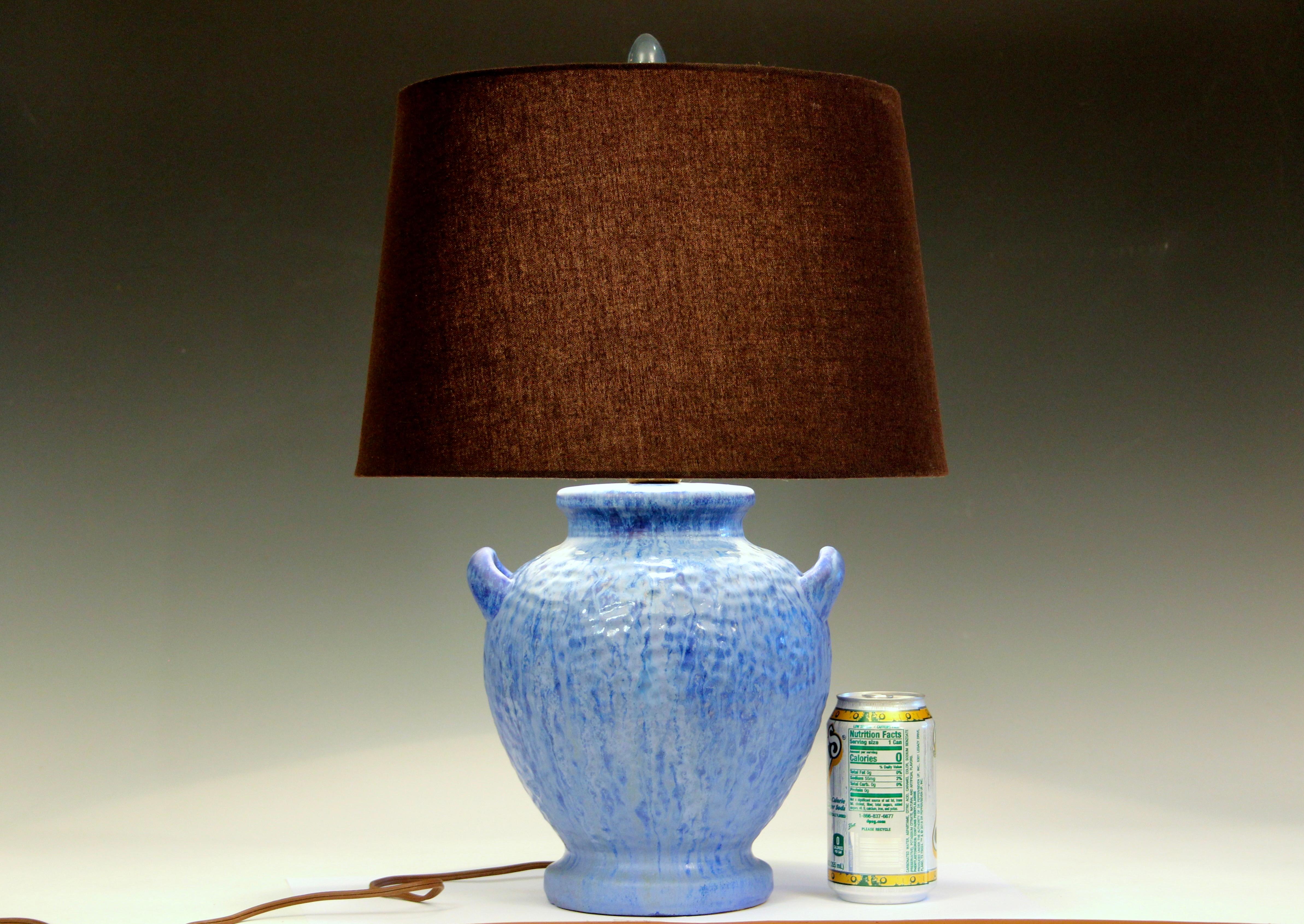 Fulper Vintage Pottery Lamp Art Deco Old Blue Drip Flambe Glaze In Good Condition In Wilton, CT