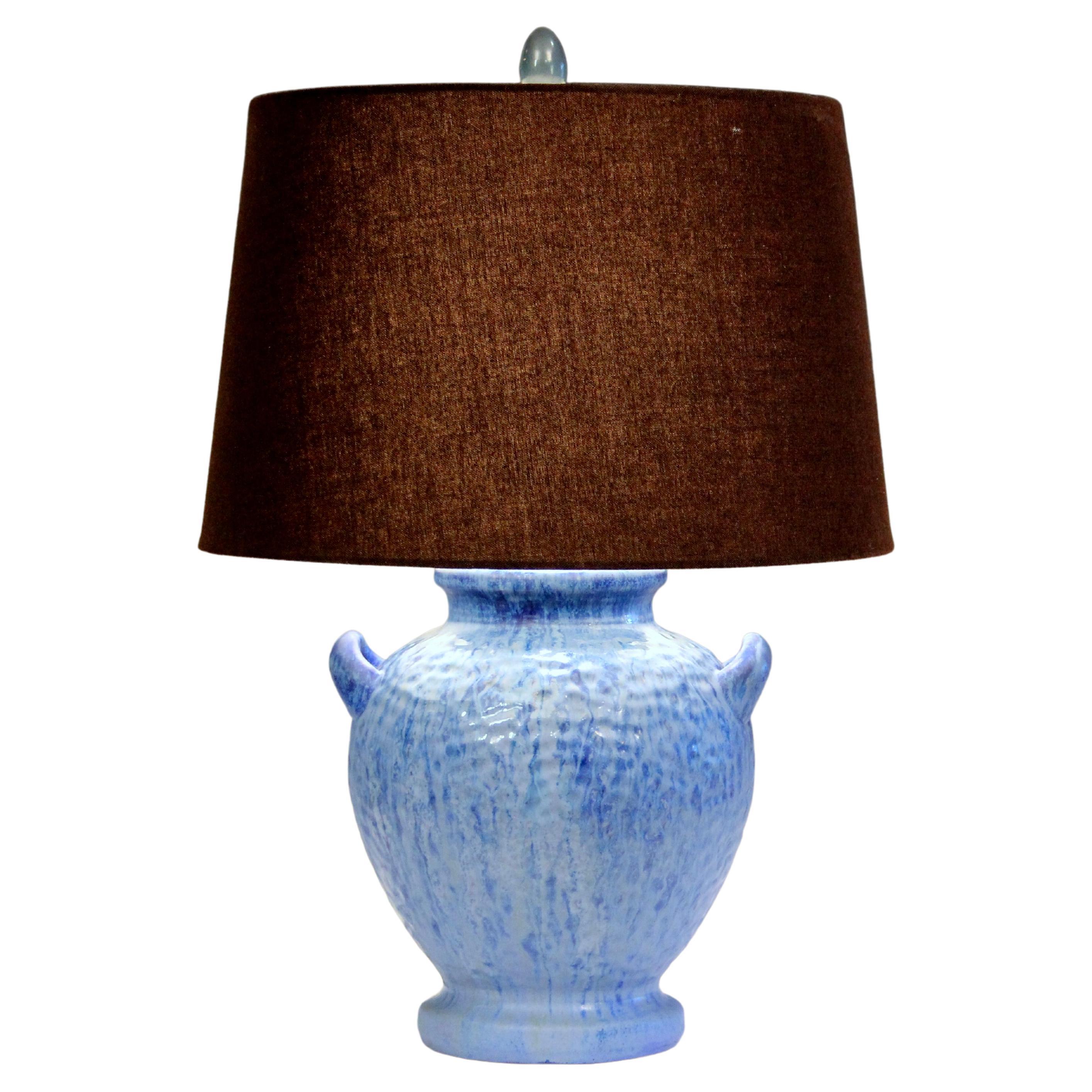 Fulper Vintage-Keramiklampe, Art déco, alte blaue Tropfglasur, Flammenglasur