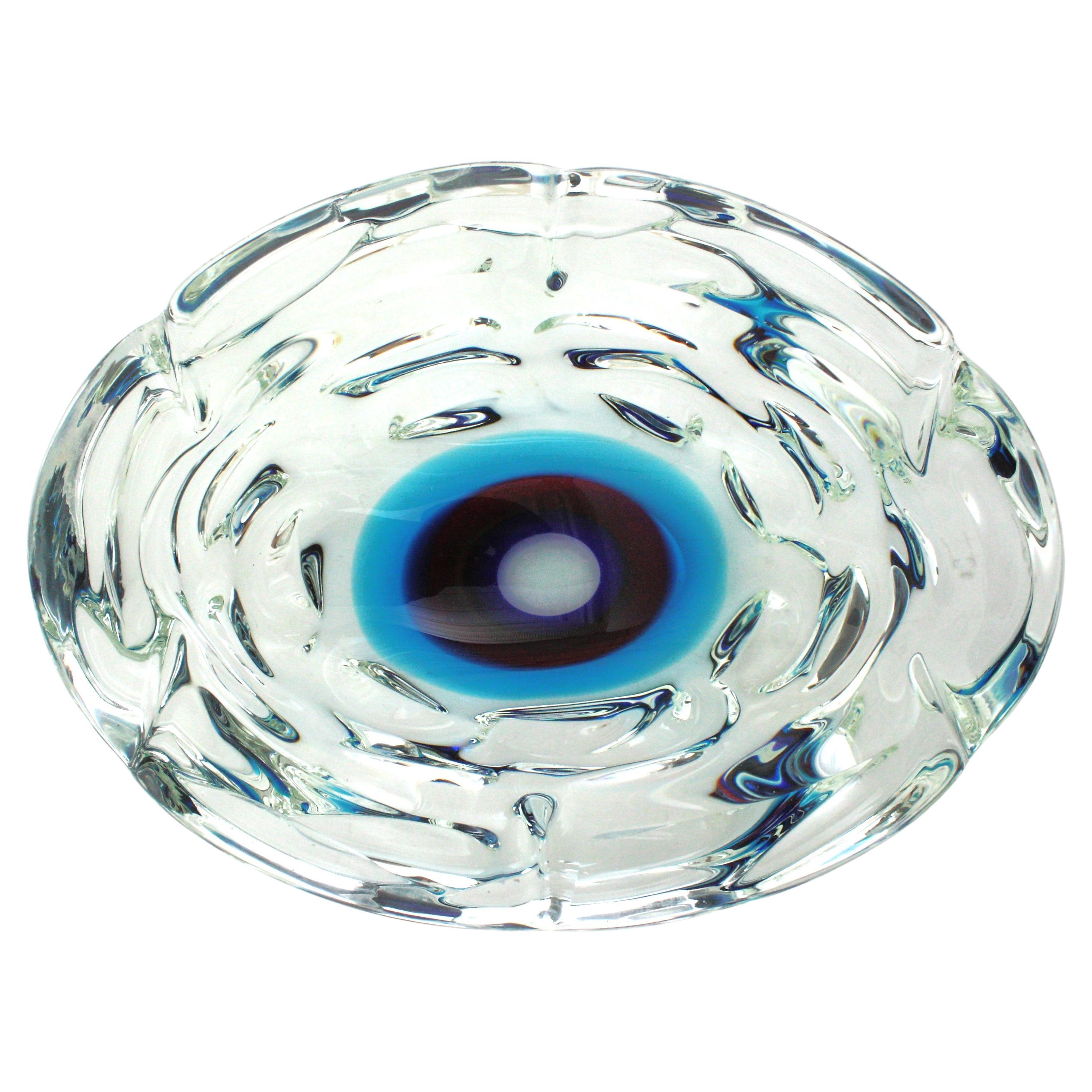 Fulvio Bianconi A Fasce Sommerso XL Tafelaufsatz-Schale aus Murano-Kunstglas (Moderne der Mitte des Jahrhunderts) im Angebot