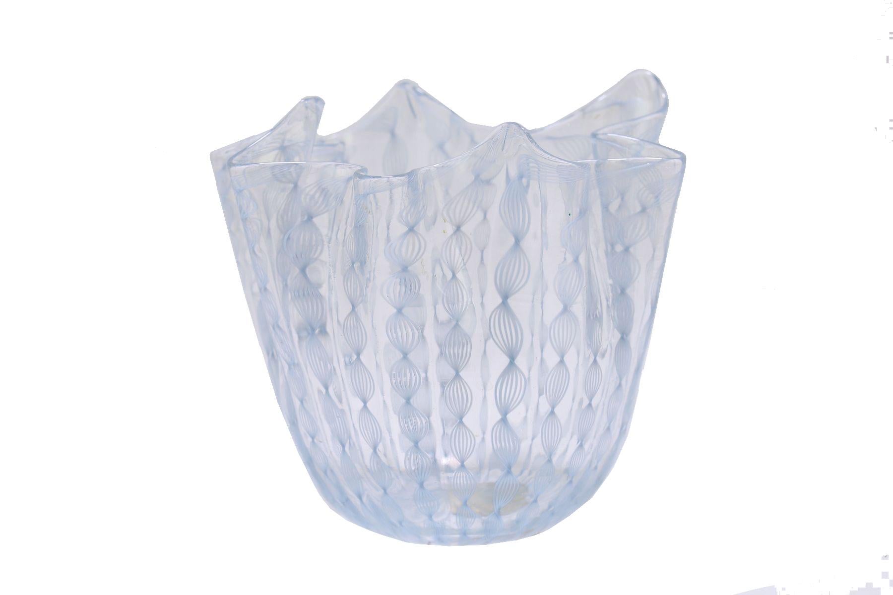 Mid-Century Modern  Fulvio Bianconi Blue Handkerchief Bowl from Venini,  Murano Italy For Sale