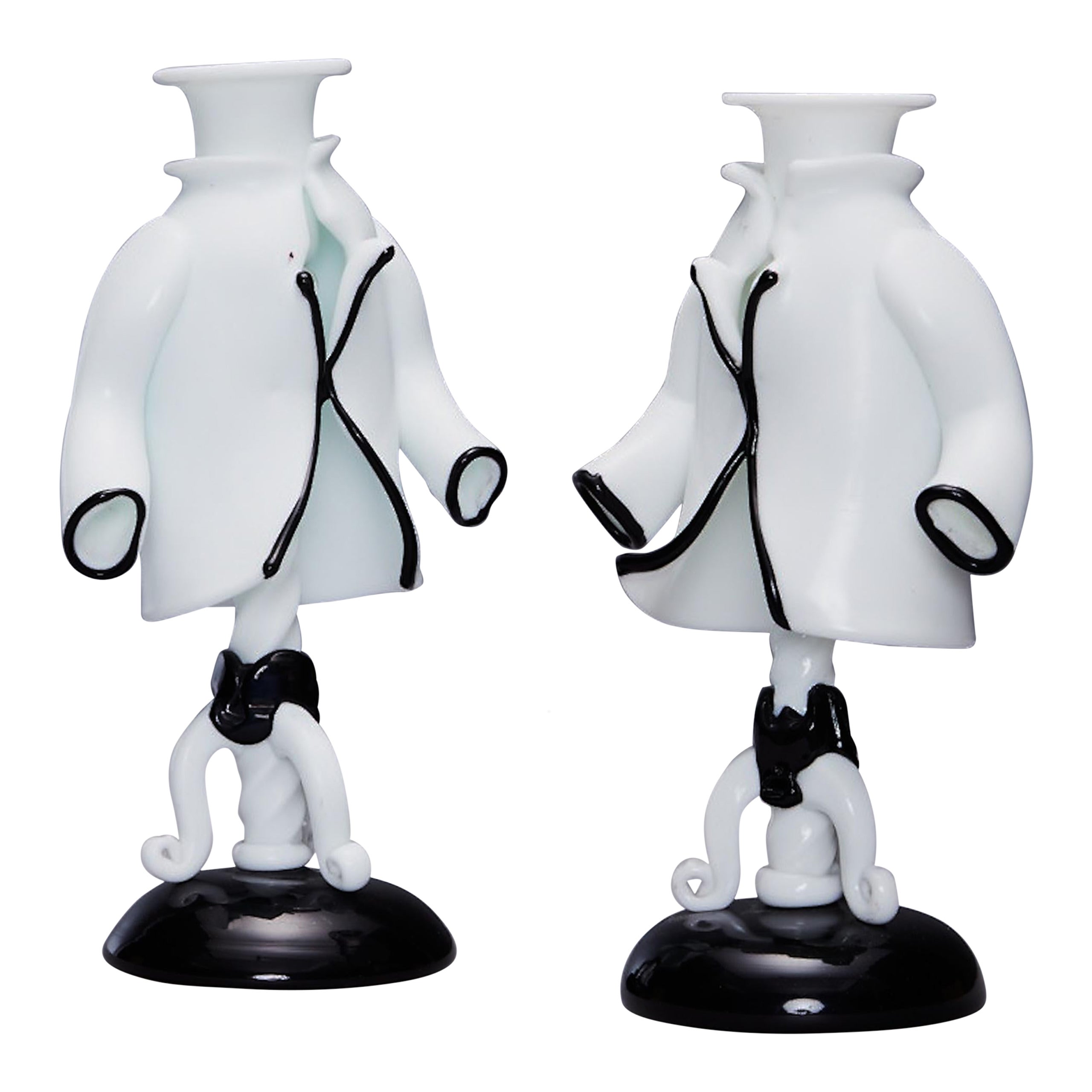 Fulvio Bianconi Candlestick Pair for Venini, Murano, Italy1940' For Sale