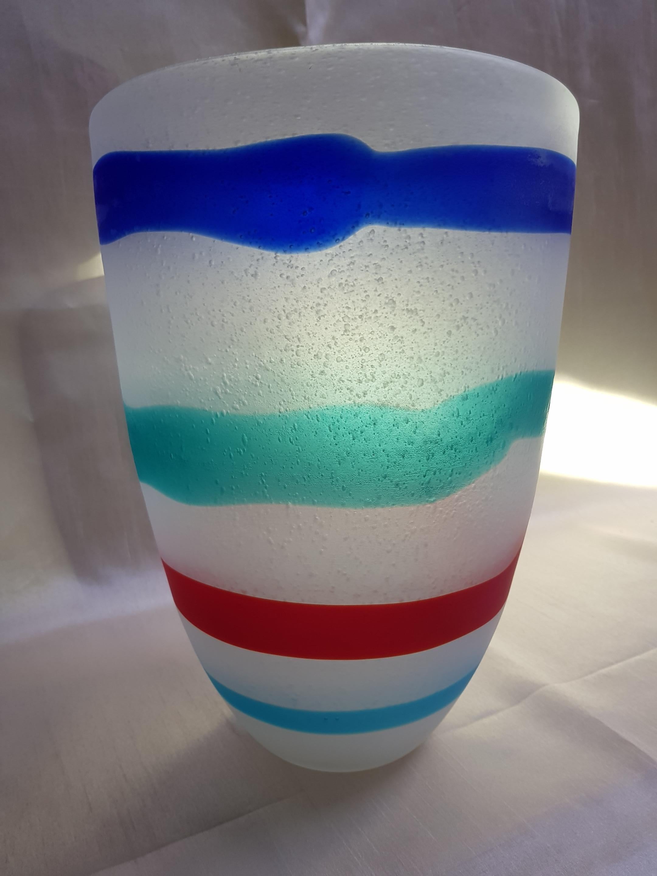 Mid-Century moderno Fulvio Bianconi per Cenedese Vaso in vetro artistico Pulegoso A Fasce Orizzontali in vendita