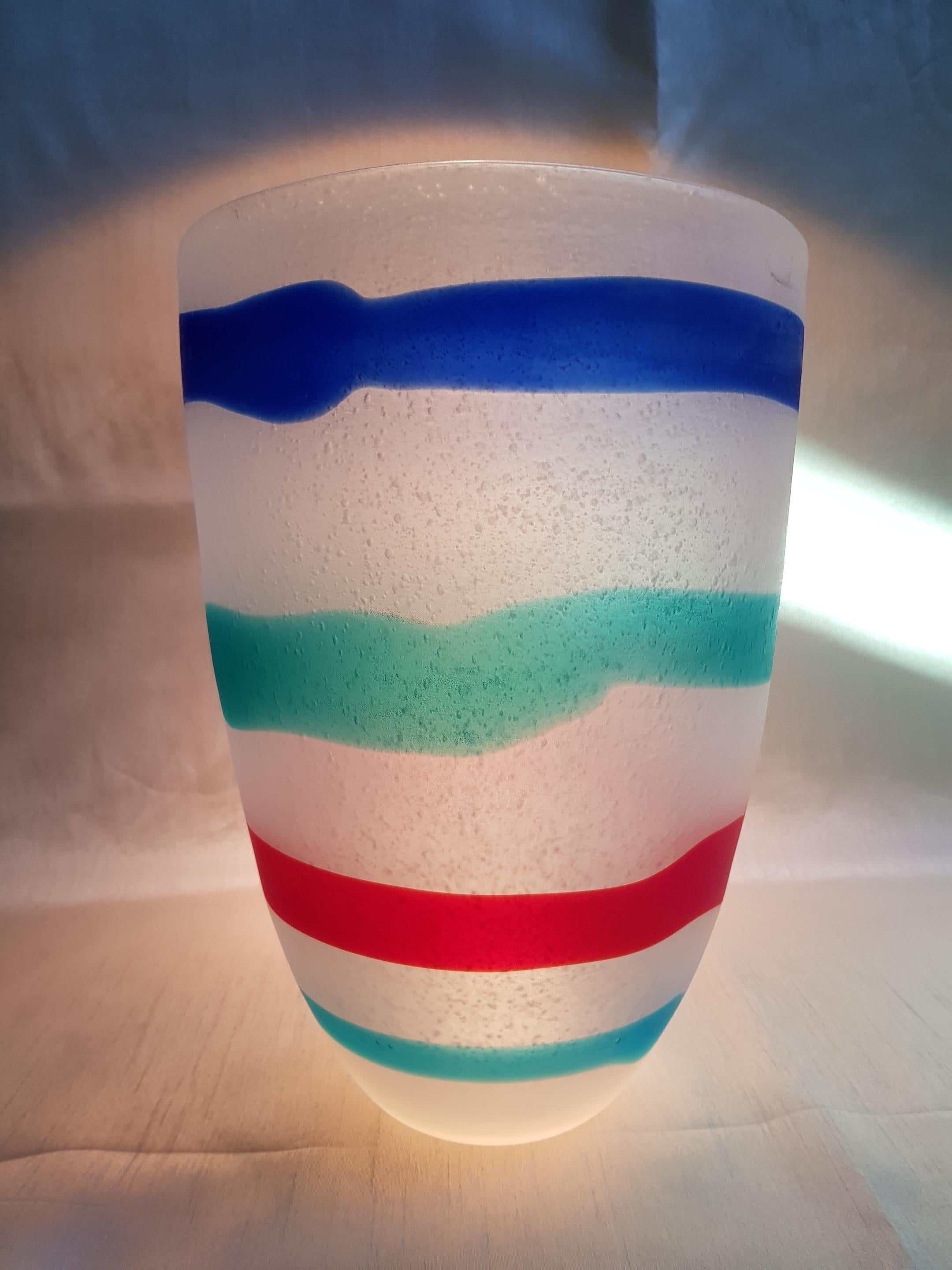 Italiano Fulvio Bianconi per Cenedese Vaso in vetro artistico Pulegoso A Fasce Orizzontali in vendita