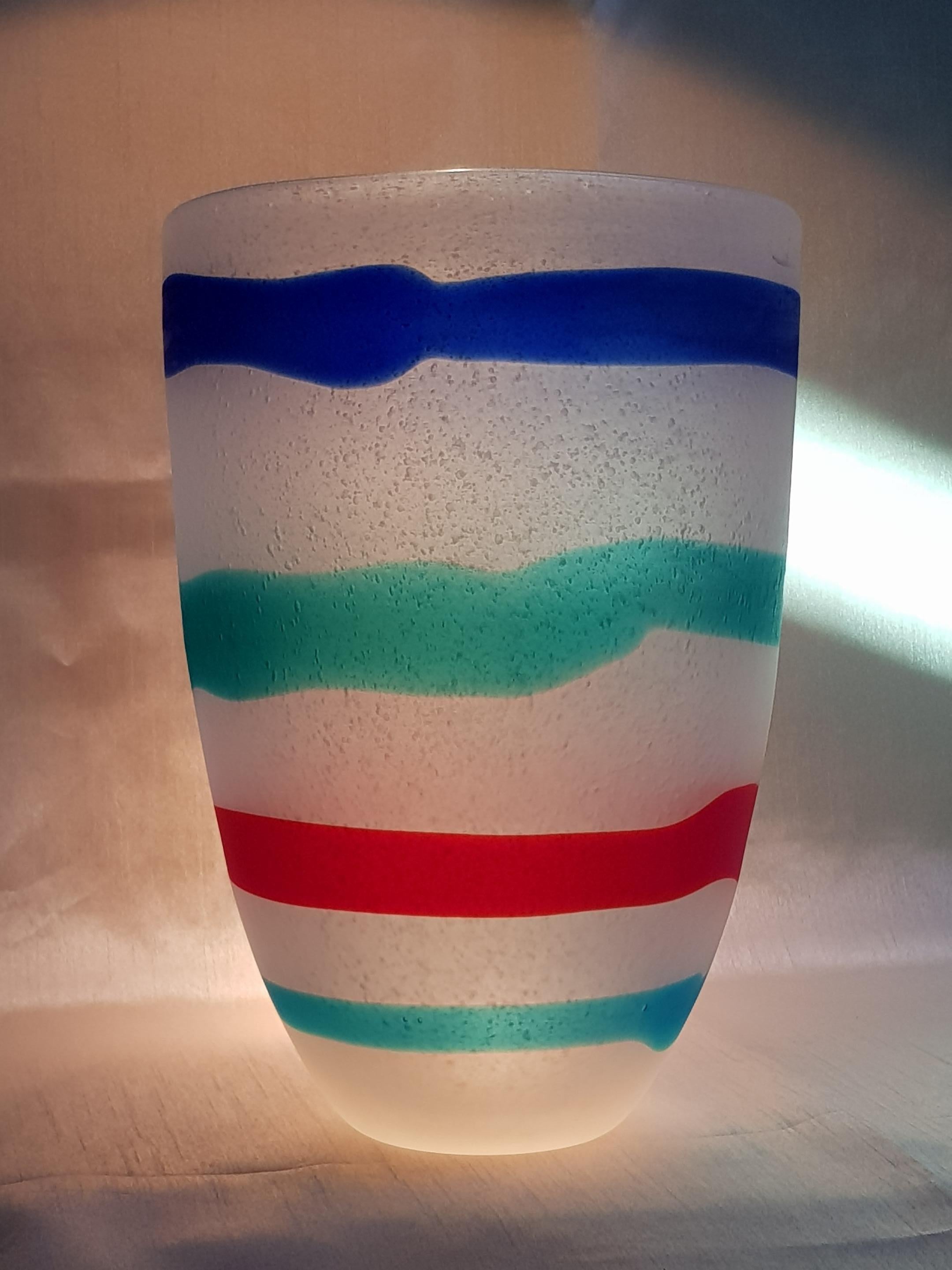 Fatto a mano Fulvio Bianconi per Cenedese Vaso in vetro artistico Pulegoso A Fasce Orizzontali in vendita