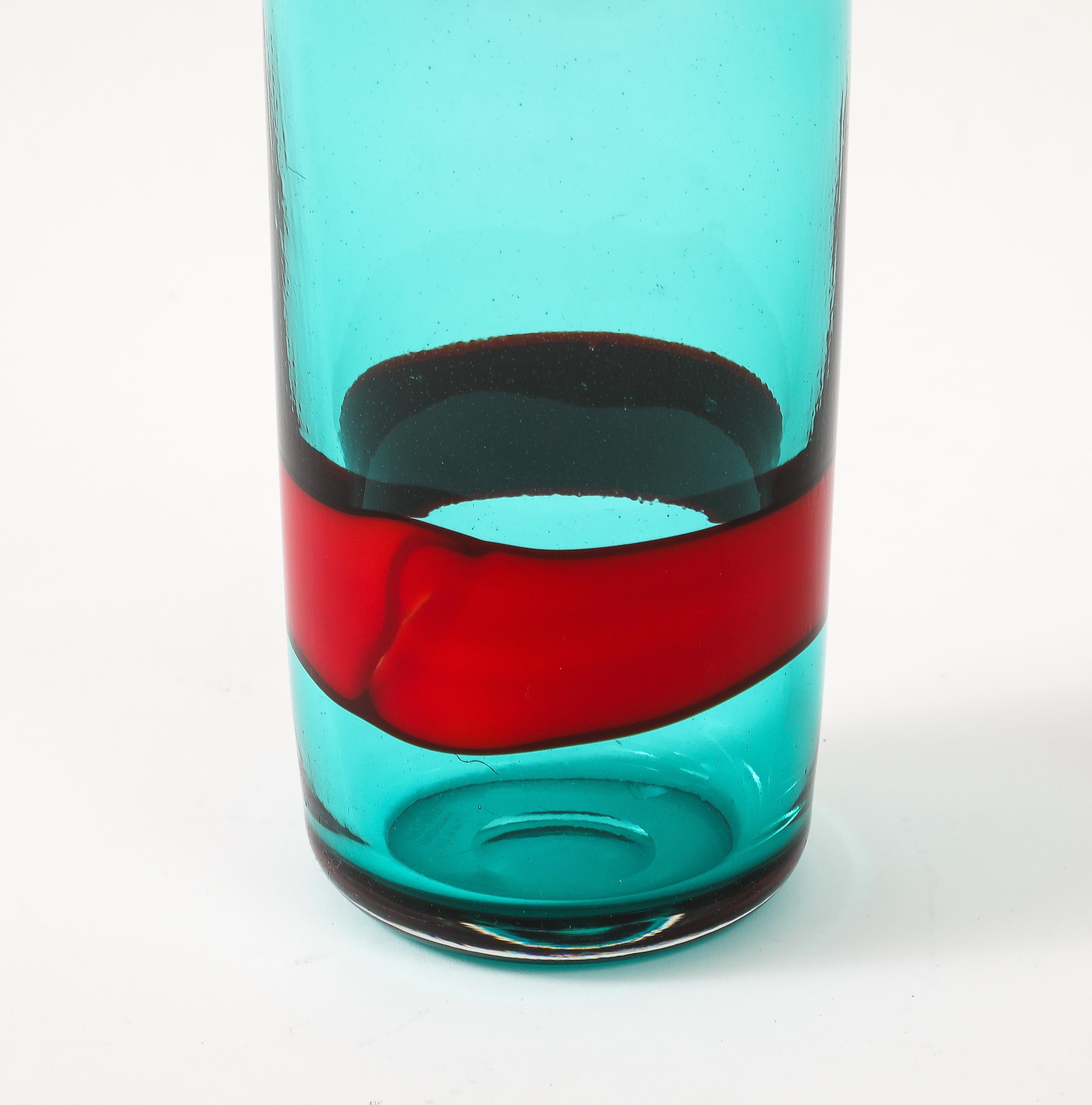 Fulvio Bianconi für Venini Fasce Orizzontali Flasche Modell 4315 Grün Rot Glas  im Angebot 2