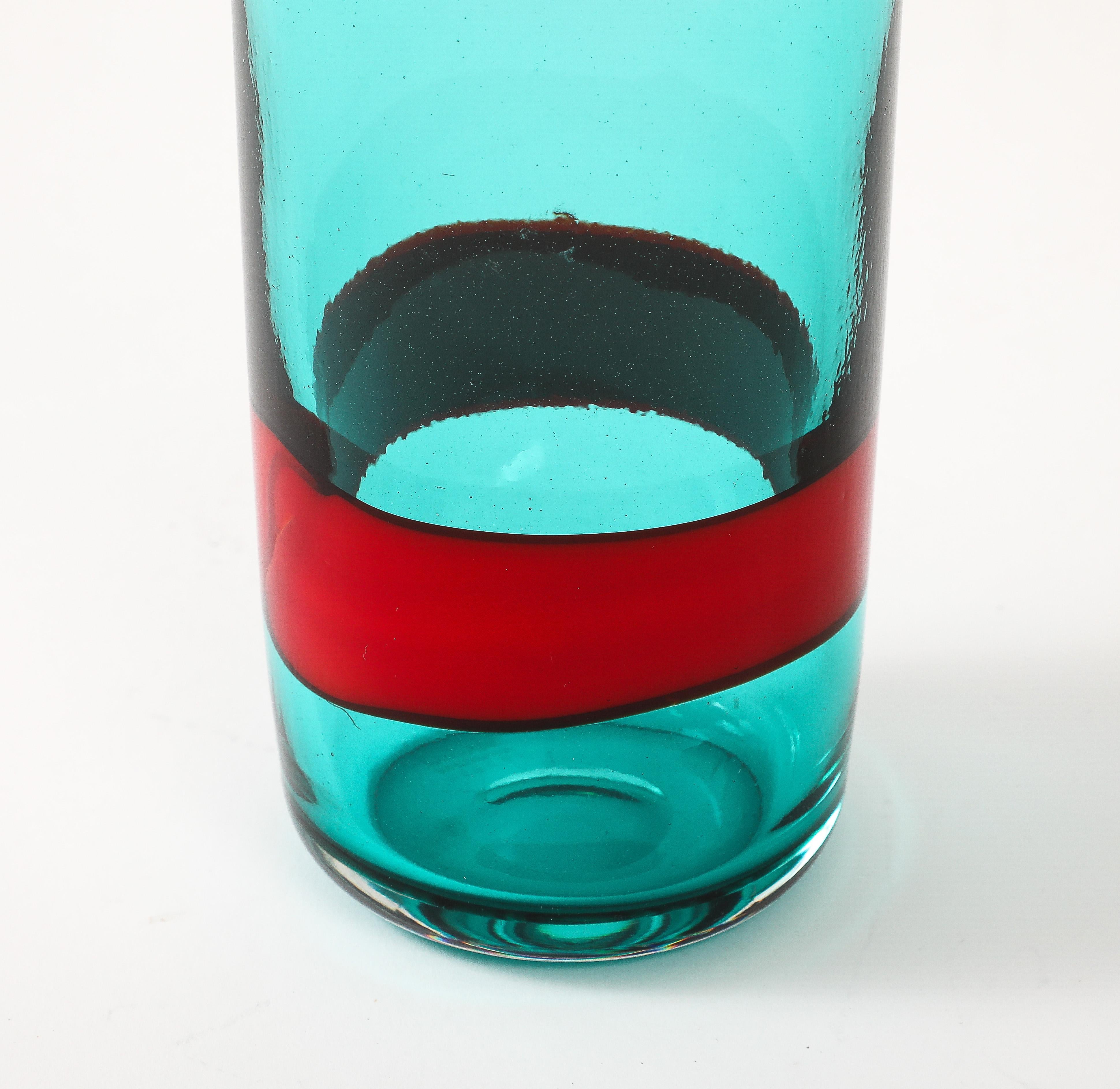 Fulvio Bianconi für Venini Fasce Orizzontali Flasche Modell 4315 Grün Rot Glas  im Angebot 3