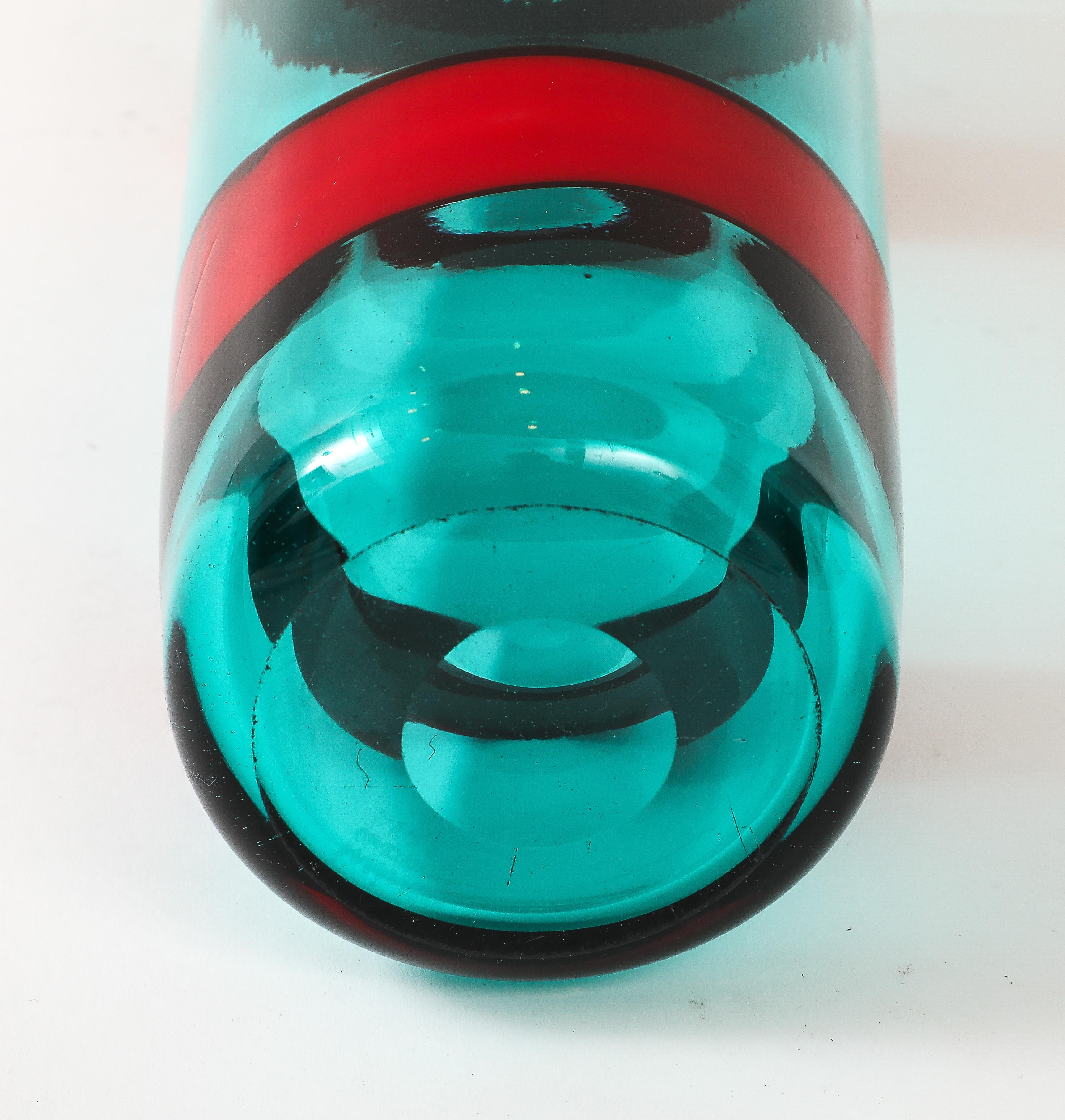 Fulvio Bianconi for Venini Fasce Orizzontali Bottle Model 4315 Green Red Glass  For Sale 4